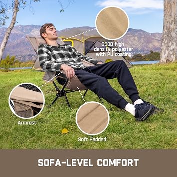 FanttikOutdoor Zeta L8 Max Camping Chair, Portable & Lightweight, Comfort-Driven Foldable Rocking Chair with Carry Bag for Camping, Hiking, Patio, Fishing, Support up to 250 lbs, Khaki