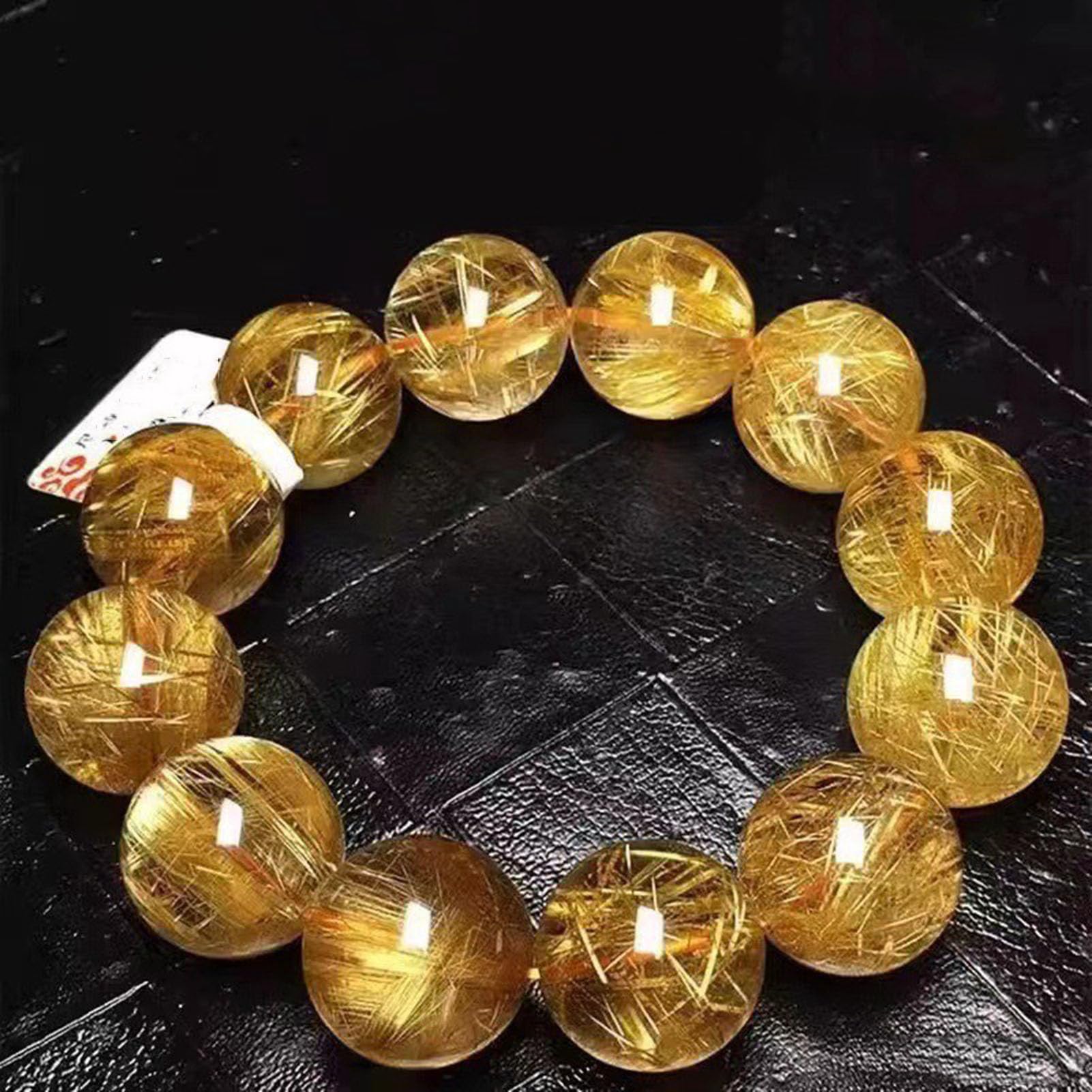 Natürliches Citrin- und Gold-Rutilquarz-Armband für Damen und Herren, echte Kristall-Heilperlen, Verstellbarer Stretch-Steinschmuck für Fülle, Reichtum, Positivität und Chakra,7MM