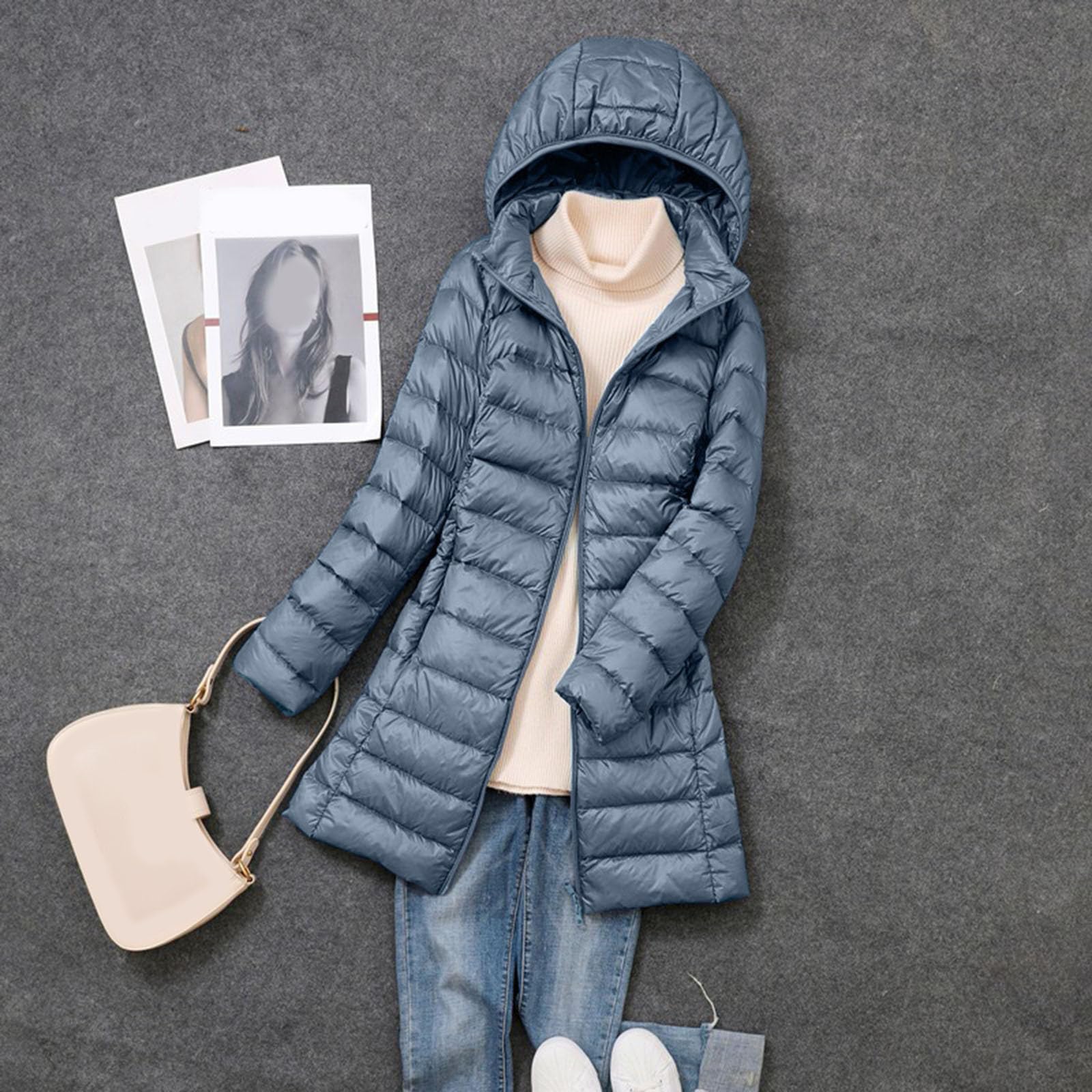 Generisch Caldo parka da donna con isolamento riciclato, cappotto invernale antivento senza piumino lungo sottile, abbigliamento esterno leggero per le giornate fredde
