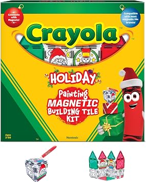 CreateOn Crayola PaintOn Holiday Magnetic Tiles, Magnetic Kids Building Toys, STEM Learning Travel Toys for Boys and Girls, 18-Piece Set