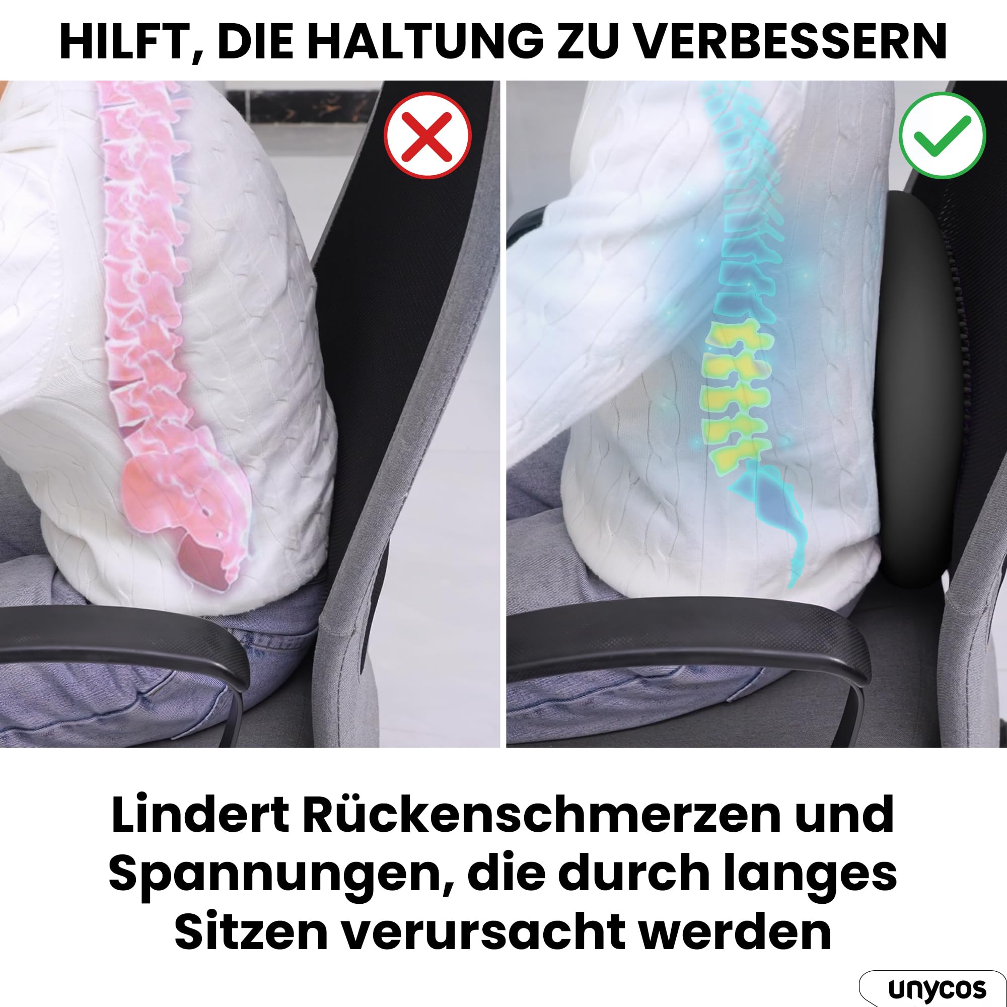 unycos - Ballsitzkissen Ø33 cm inklusive Pumpe, Noppenkissen, Luftkissen, Anti-Burst Sitzkissen, Balancekissen, Core, Rücken, Fitness Koordinations und Rückentraining (PureZen)