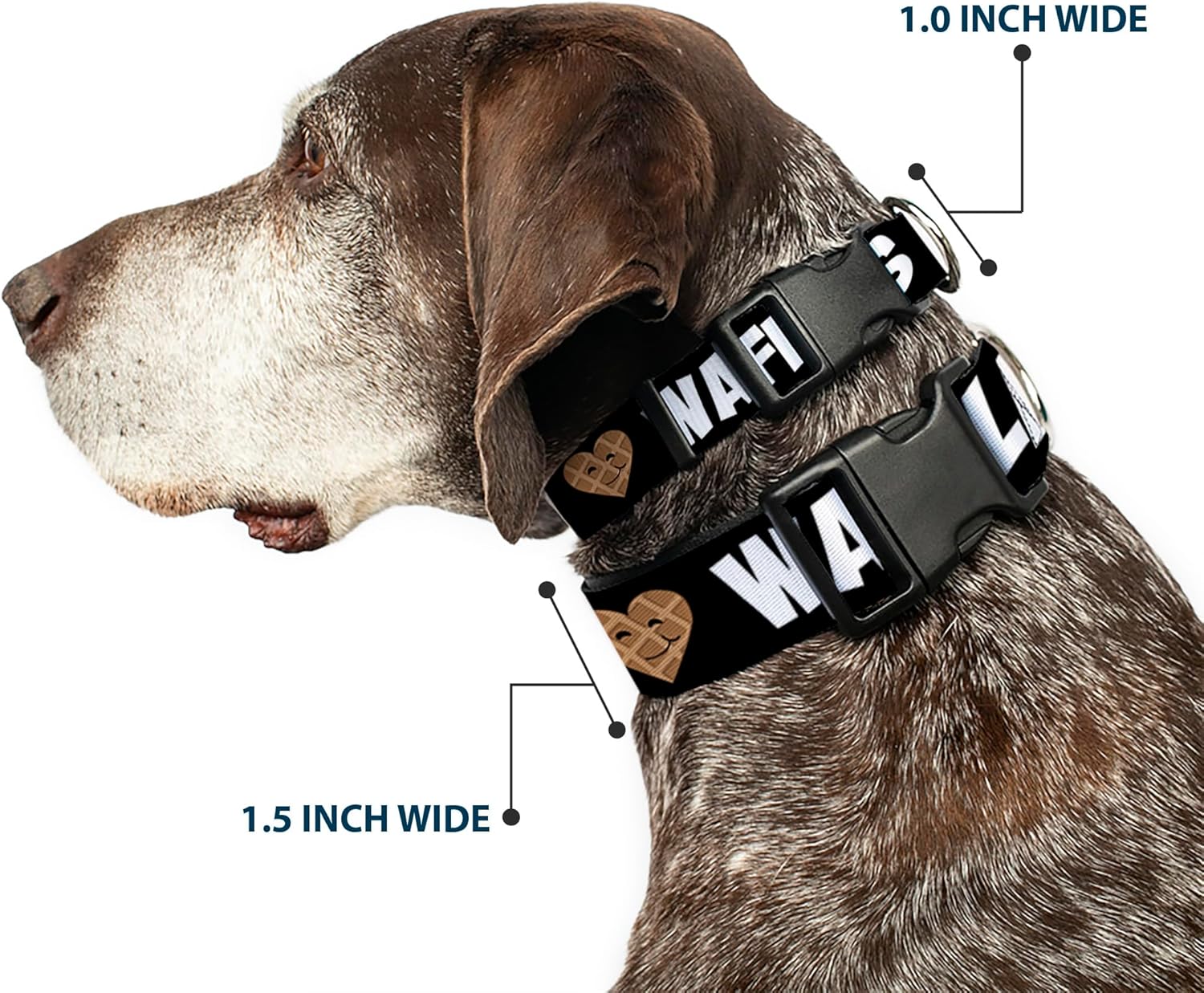 Buckle-Down Plastic Clip Collar - I Heart Waffles Text - 1.5" Wide - Fits 18-32" Neck - Large