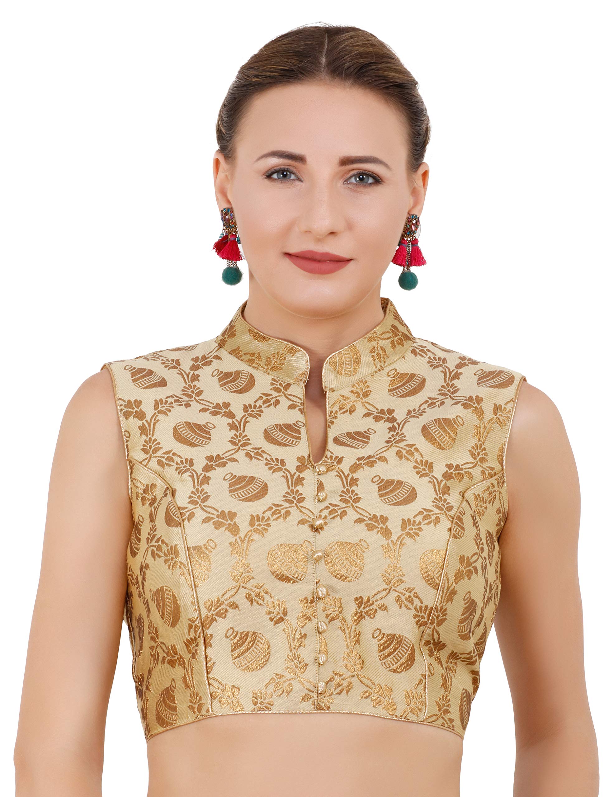 Printed Jacquard Readymade Blouse Stretchable Sleeveless Single Piece Pack Of 1.-image-24