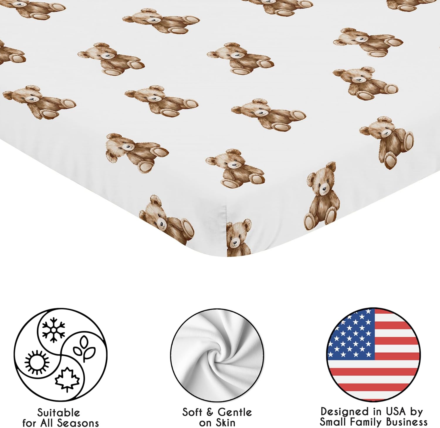 Sweet Jojo Designs Baby Fitted Mini Crib Sheet (Boho Teddy Bear) for Boys or Girls, Newborn/Infant Nursery, Play Yards, Portable Cribs (Brown Bears, Watercolor, Bohemian, Classic, Wholesome Aesthetic)