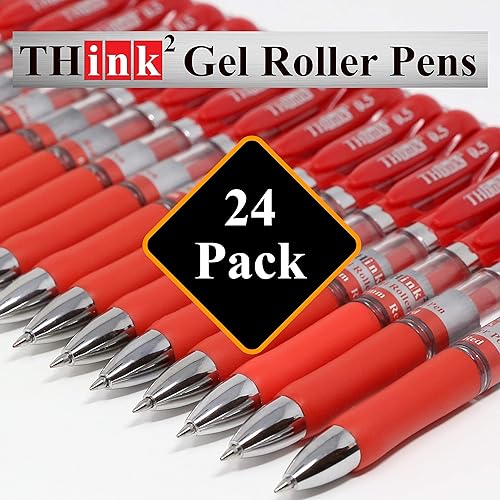 Miniatura 2 de 24 bolígrafos de tinta roja bolígrafos de gel retráctiles Think2. (24 rojos) bolígrafos de punta fina (0.020 in) con agarre cómodo. Retira la punta