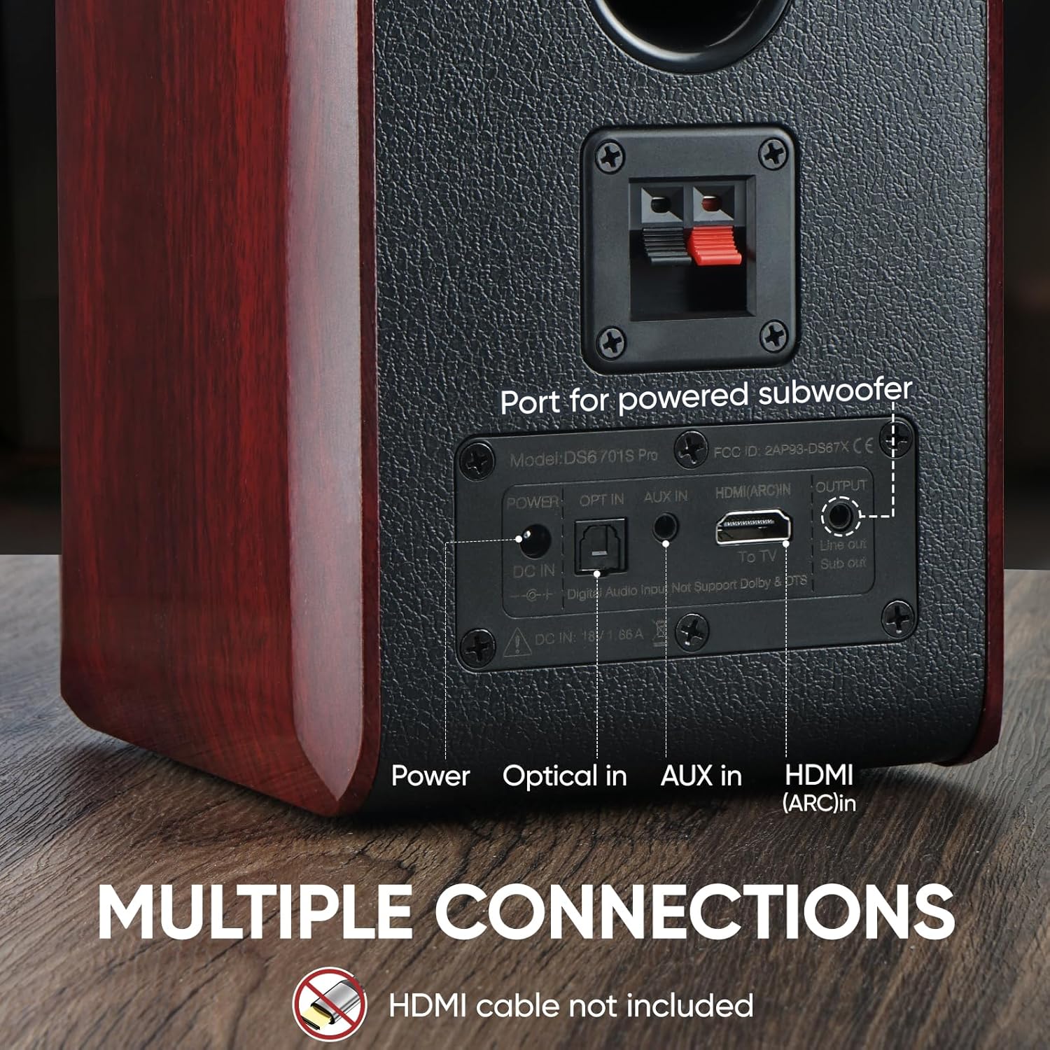 Saiyin Powered Bluetooth Bookshelf Speakers with 3.75" Woofer, 30W*2 Record Player Speakers with TV-ARC/Optical/AUX Input | Turntable Speakers with Subwoofer Line Out for PC,TV, and Home Audio - Image 4