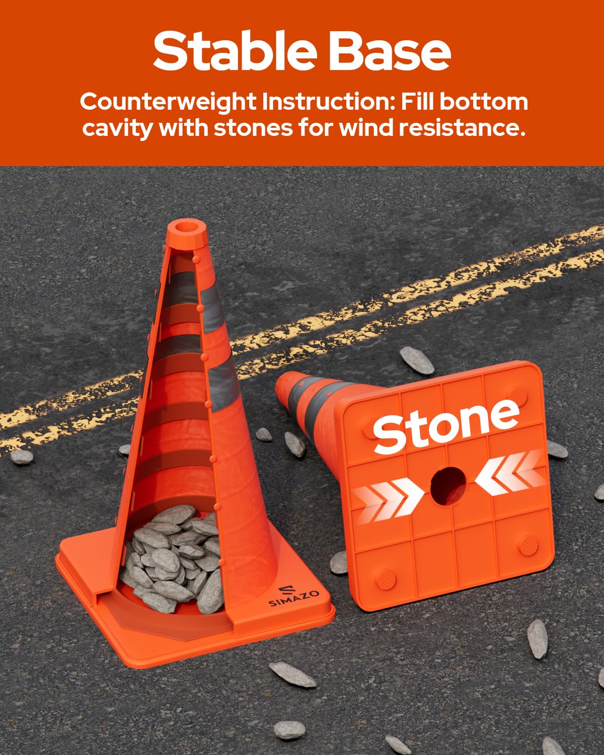 4 Pack 28 Inch Collapsible Traffic Safety Cones, Orange Pop Up Cones with Reflective Collar, Multi Purpose Road Cones for Road Safety, Parking Lot, Driving and Sport Training