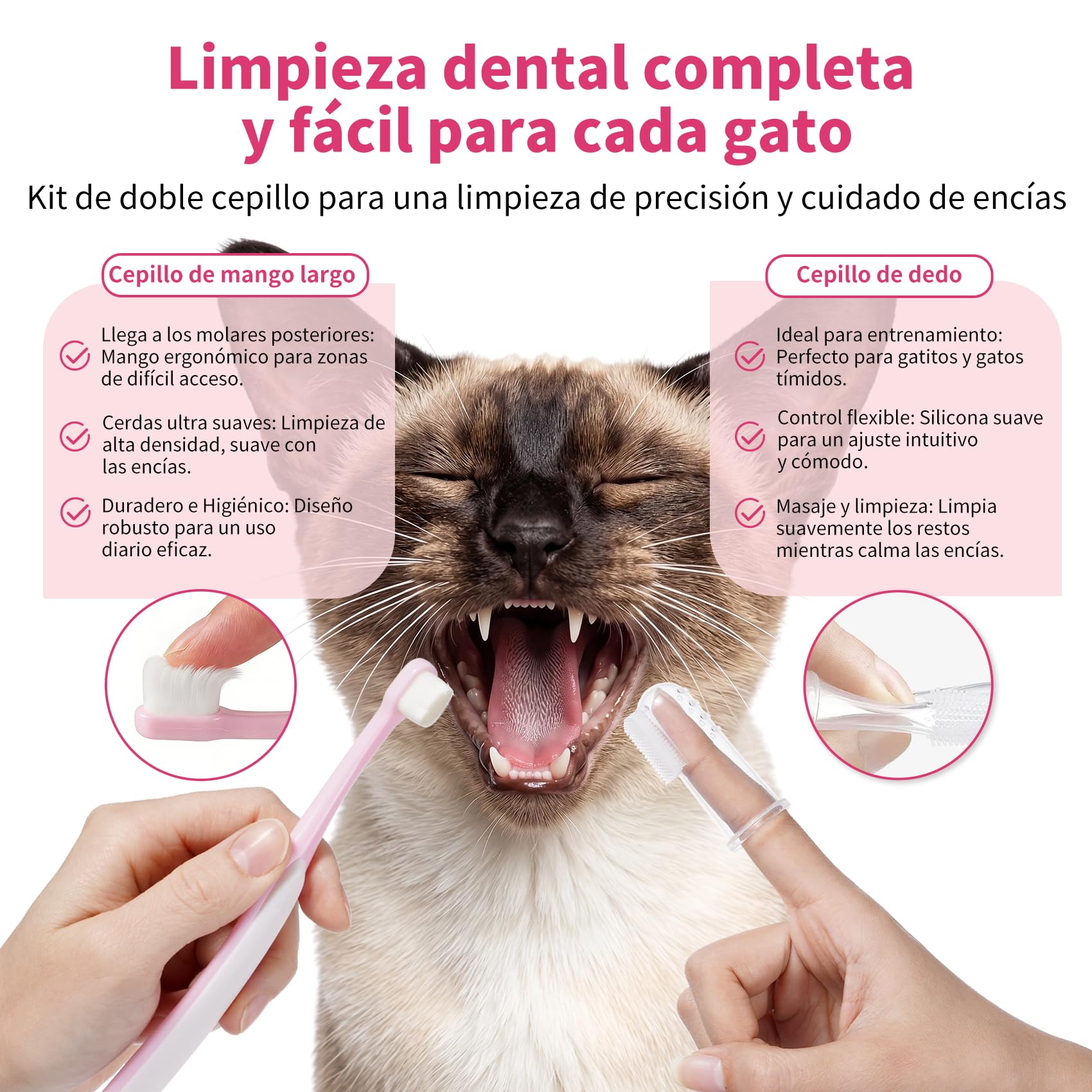 Pasta de Dientes Enzimática para Gatos - Kit Dental con Cepillo, Gel Sin Perfume contra la Placa y Mal Aliento, Previene el Sarro - 30g