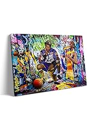 Kobe Bryant Canvas Wall Art Decor - Graffiti-Inspired Basketball Tribute Featuring Lakers Iconic Moments, Mamba Mentality Design for Living Room or Office Wall Decor 8X10 inch