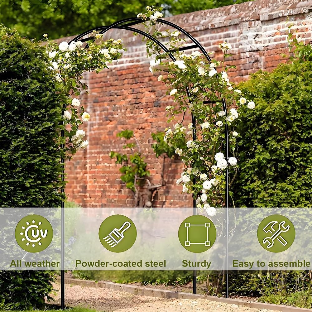 Arco da giardino decorativo in acciaio inox per rose e piante rampicanti in metallo, supporto per piante rampicanti, dimensioni 80 x 280 cm, elegante pergolato da esterno per rose e rampicanti, bianco