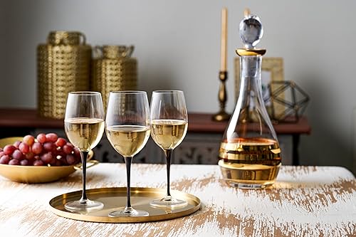 Miniatura 6 de Decantador de vino de cristal con tapón - jarra - para rojo - blanco - vino - diseño dorado a rayas - cristal de 48 onzas - Hecho en Europa - por