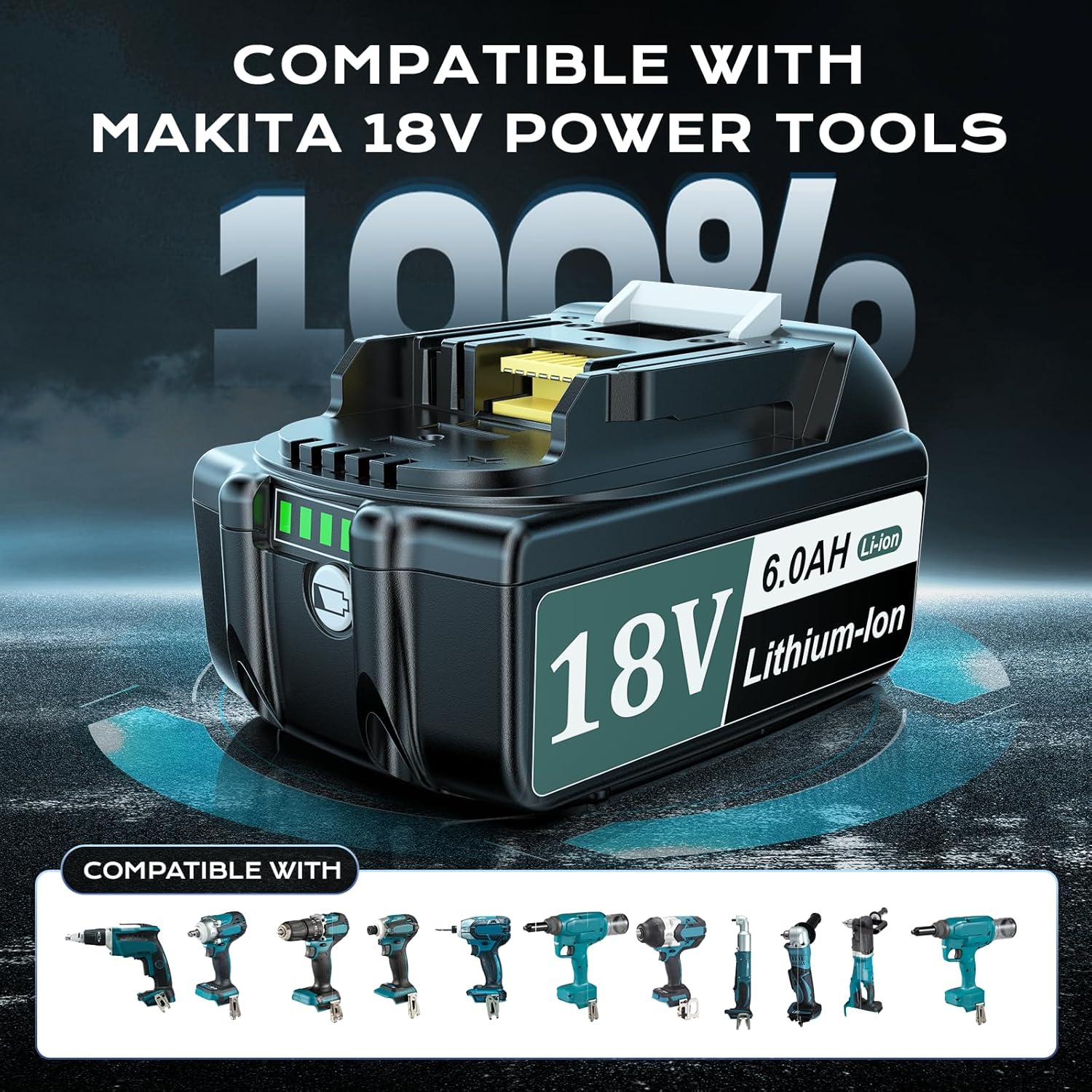 6.0Ah Battery Replacement for Makita 18V Battery Compatible with Makita 18 Volt Battery BL1860B BL1850B BL1840B BL1830B Batteries Fit with Makita 18V Battery Chargers (2PACK+Charger) - Image 7