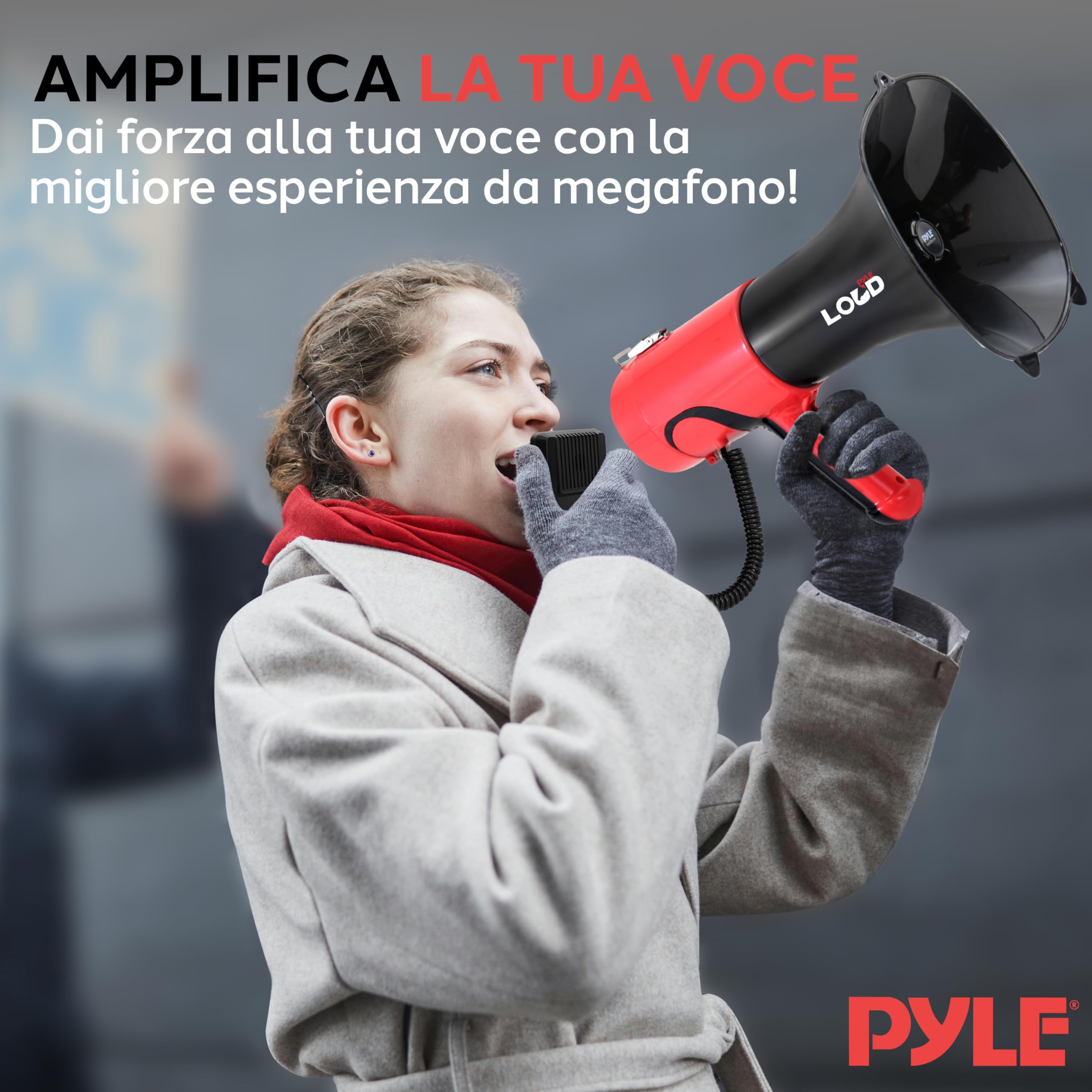 Pyle Megafono Portatile Bluetooth 100 Watt, 1370 m, Megafono con Sirena e Cambio Voce, Controlli Regolabili, Ideale per Sport, Sicurezza, Calcio, Basket, Baseball, Polizia
