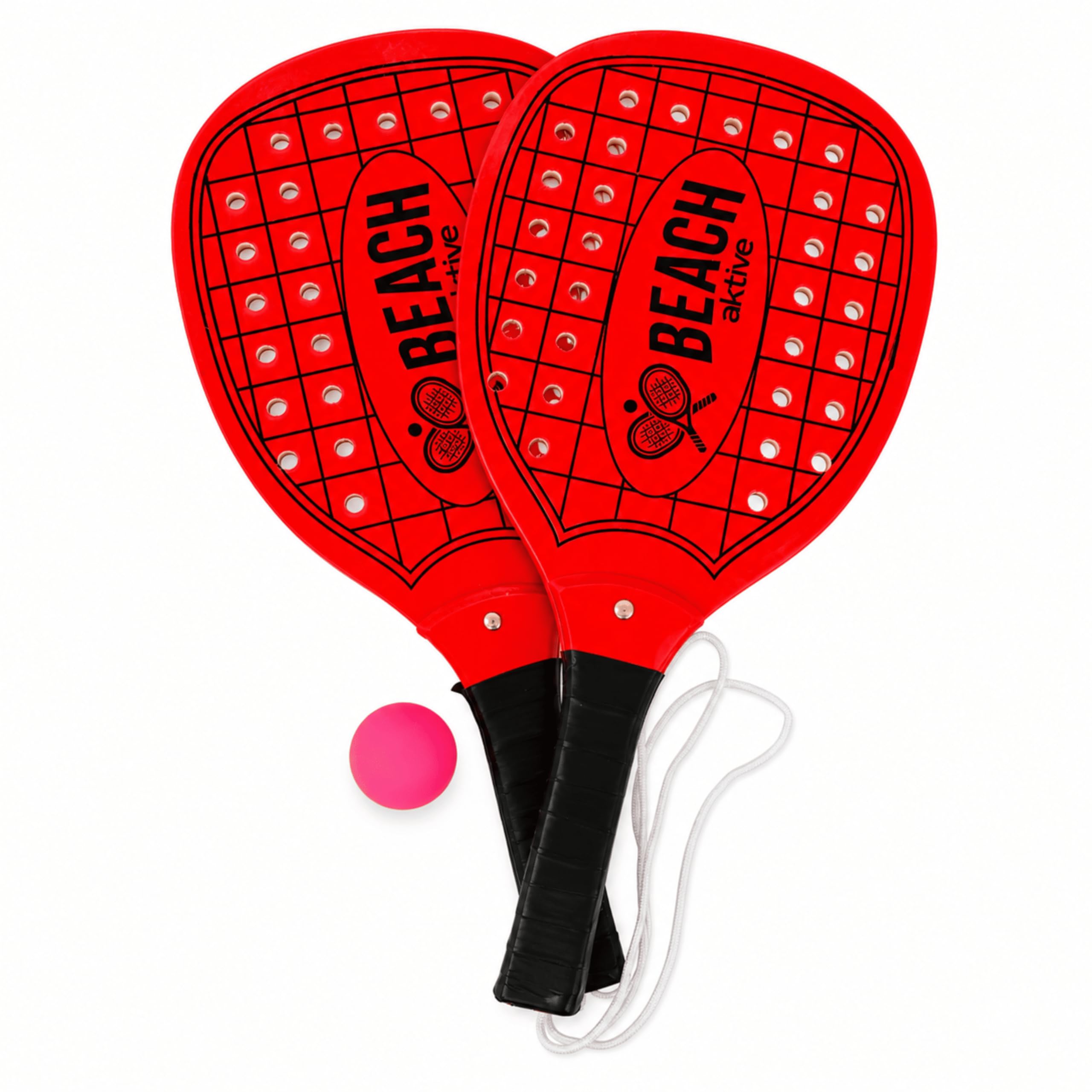 MUNTRADE Juego de 2 Palas de Playa de Madera con Pelota Incluida | Raquetas de Playa para Niños y Adultos | Set de 2 Palas Rojas Beach Tennis con Pelota | Ideal para Jugar al Aire Libre