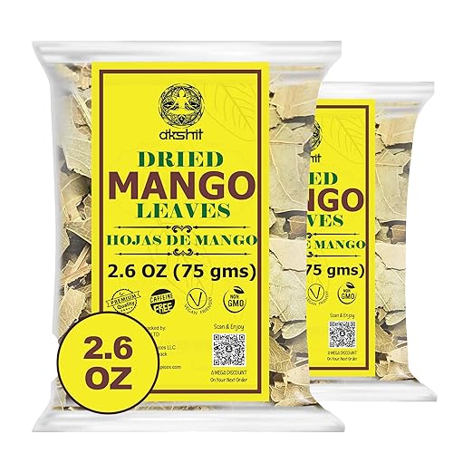 Akshit Hojas de mango secas, hojas de mango secas, té de hoja de mango puro, sin aditivos, hojas secas de mango, sin cafeína. 5.2 oz