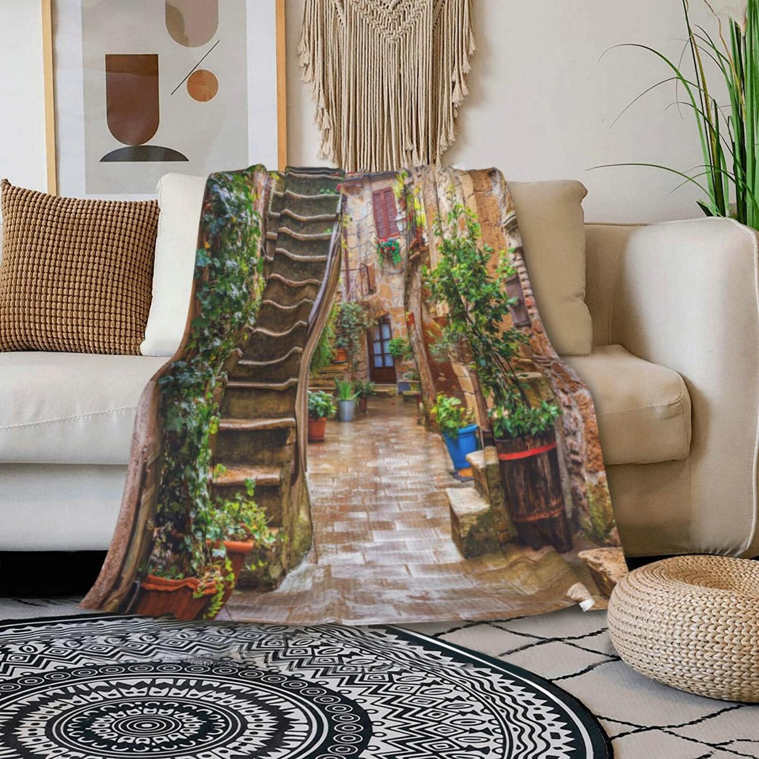 HGOD DESIGNS Italy Throw Blanket Alley in Italian old town Blanket Super Soft Flannel Throw Blanket Lightweight Plush Fuzzy Bed Blanket for Bedding Sofa and Travel 130x150cm - Image 3