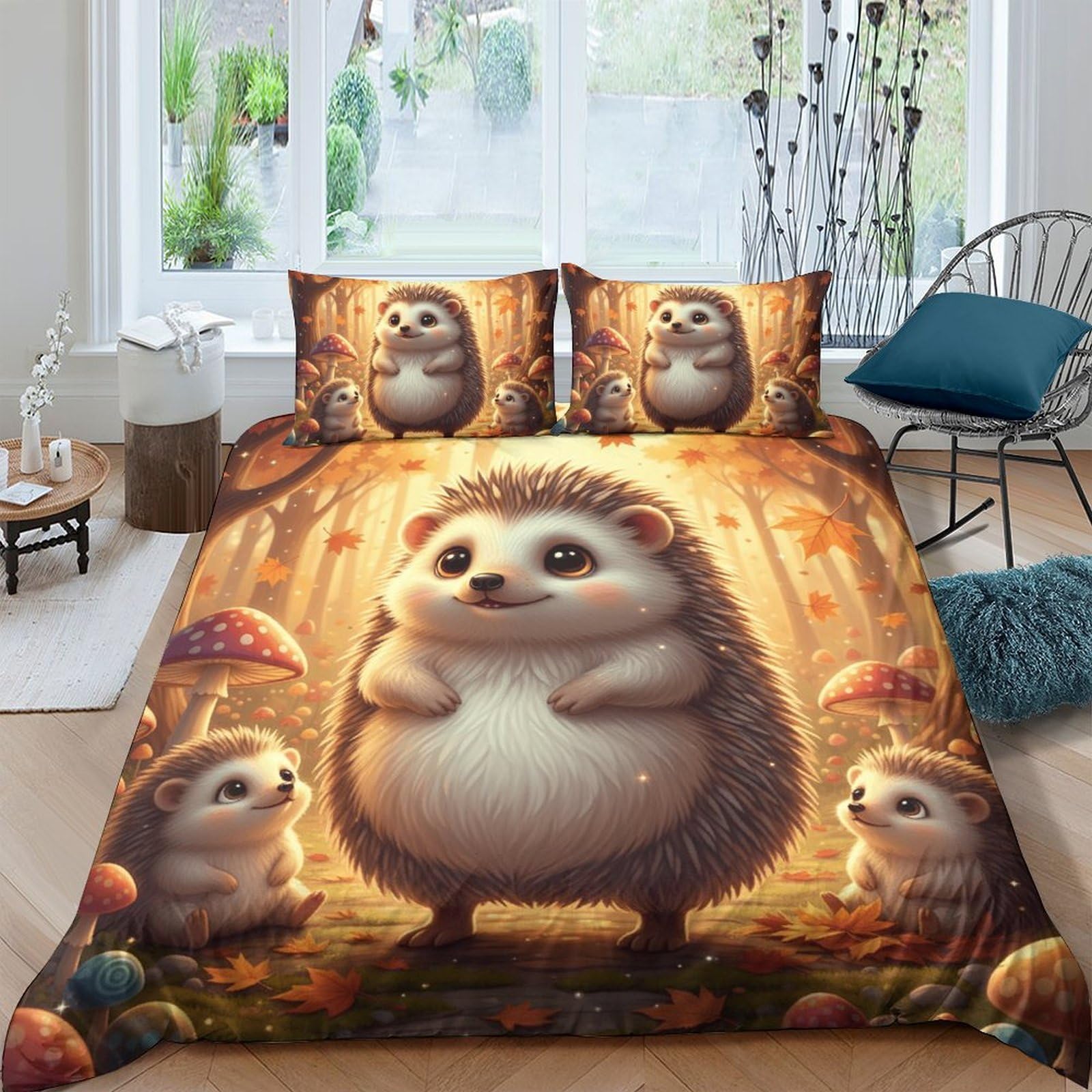 Ctjqhvkz Style-8 3D Printed Forest Hedgehog Fitted Sheet Microfiber Non Slip Cute Animal Bed Cover For Bedroom Dorm Decor Easy Care Single（135X200cm）