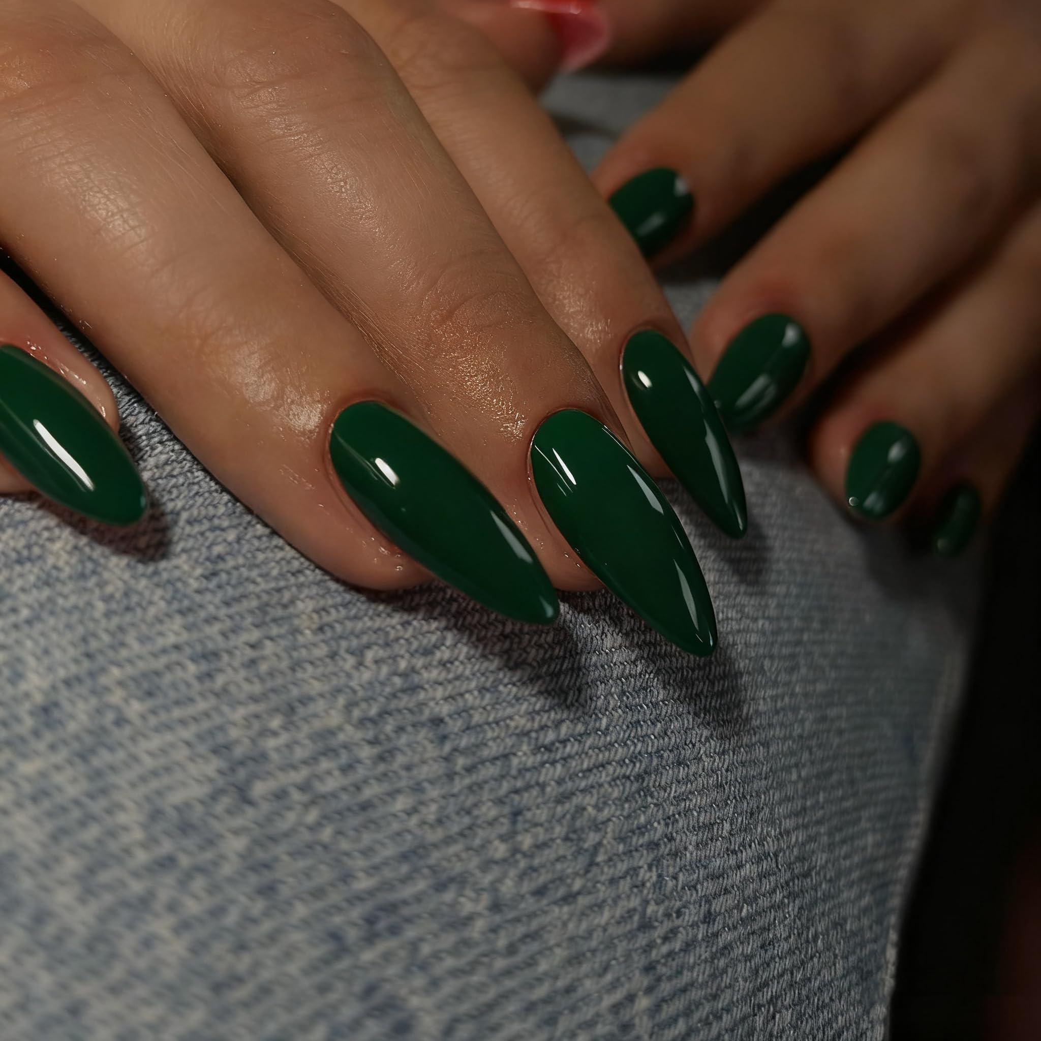 Dark Green Press on Nails Almond Shaped Medium Almond Nails Press on Neutral Acrylic Nails Reusable Fake Nails for Women Girls, Glue on Nails Medium