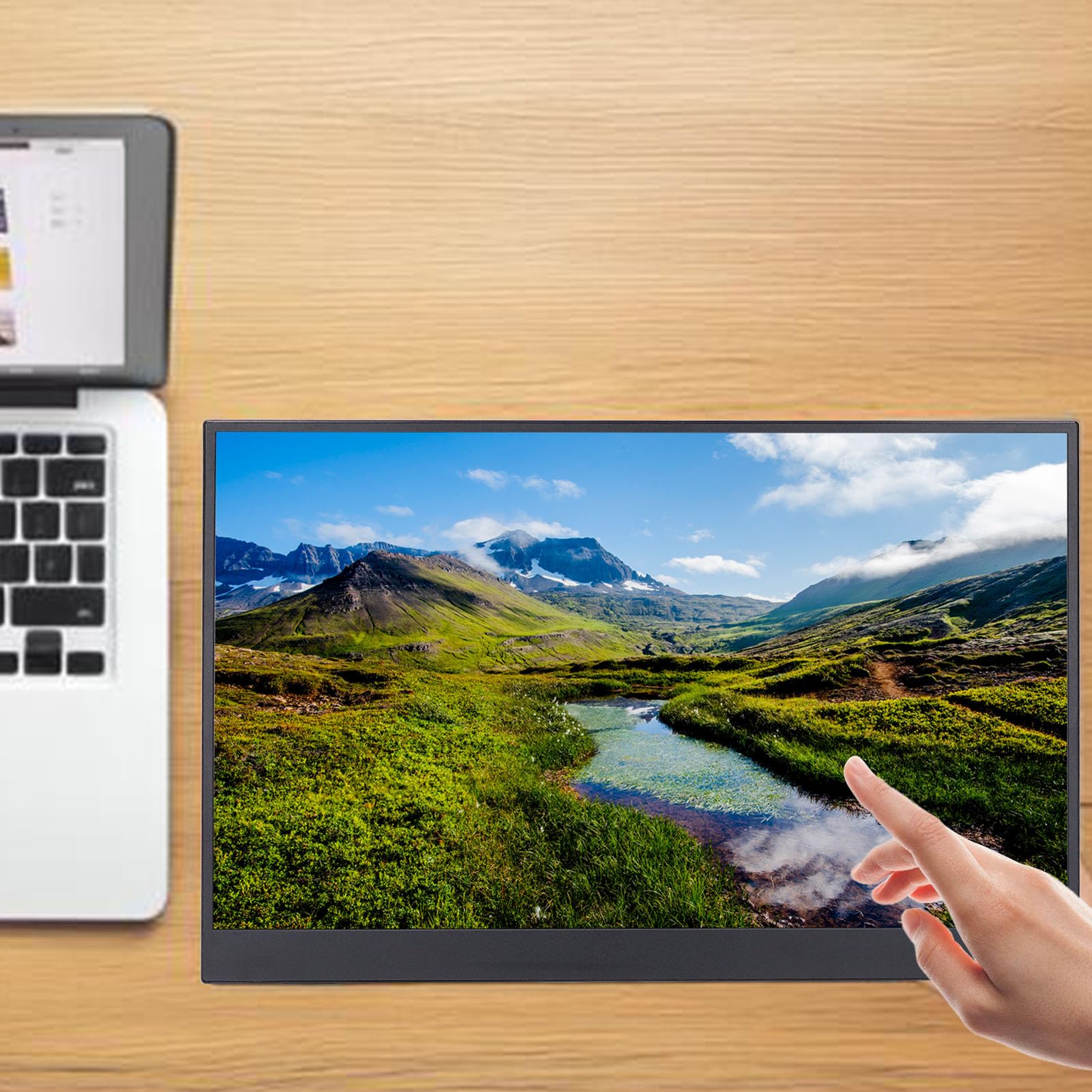 Wyświetlacz Dotykowy IPS o Przekątnej 15,6 Cala, Cienki, Lekki Przenośny Monitor Full HD 1080P z funkcją Plug and Play Typu C, do Konsoli do Gier na Laptopie i Smartfonie