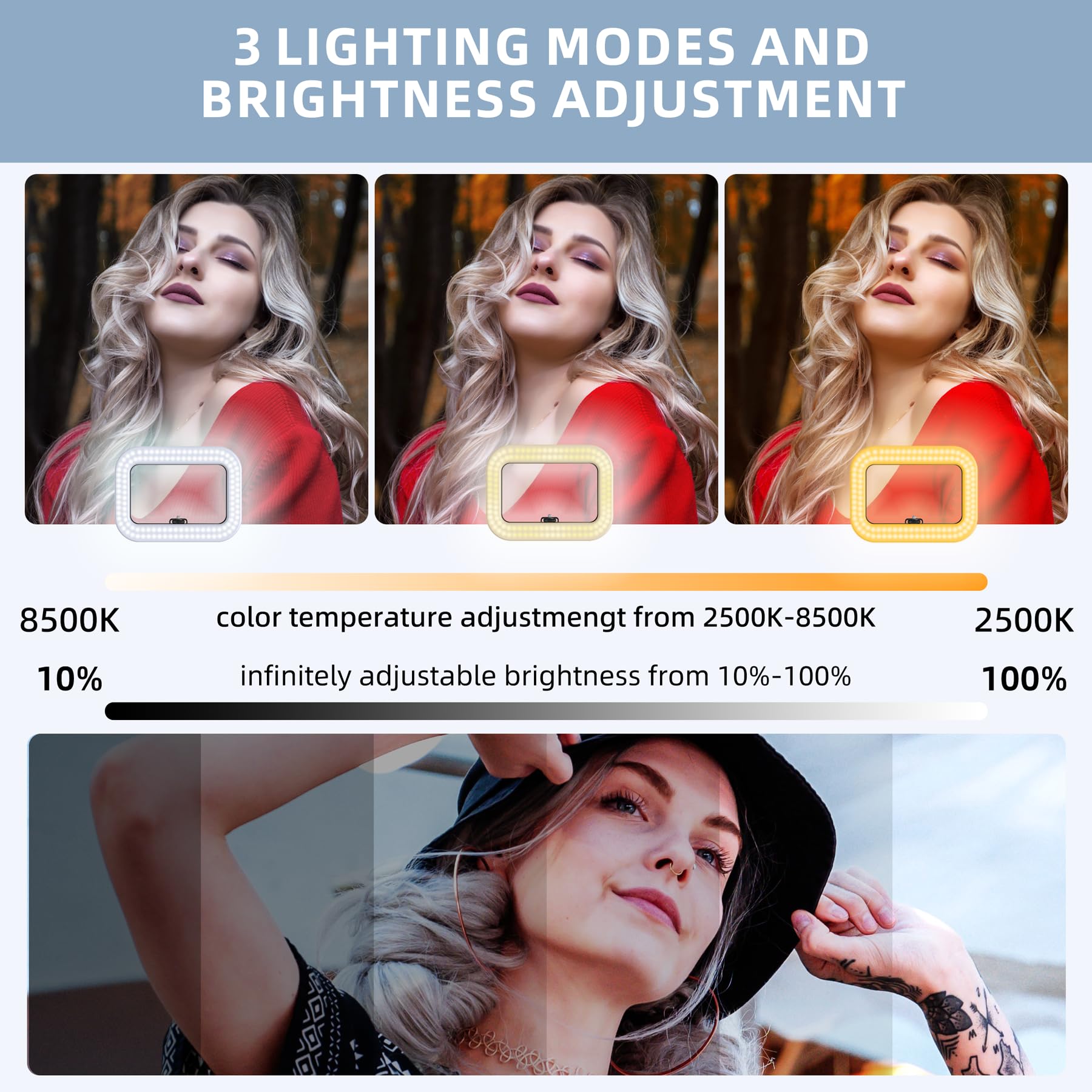 Zeaido Aro de Luz RGB de Mano para Selfies, Luz de Relleno de Video con Brillo Regulable, Temperatura de Color y 3 Modos de Iluminación, para Vlogging, TikTok, Transmisiones en Vivo, Maquillaje y más