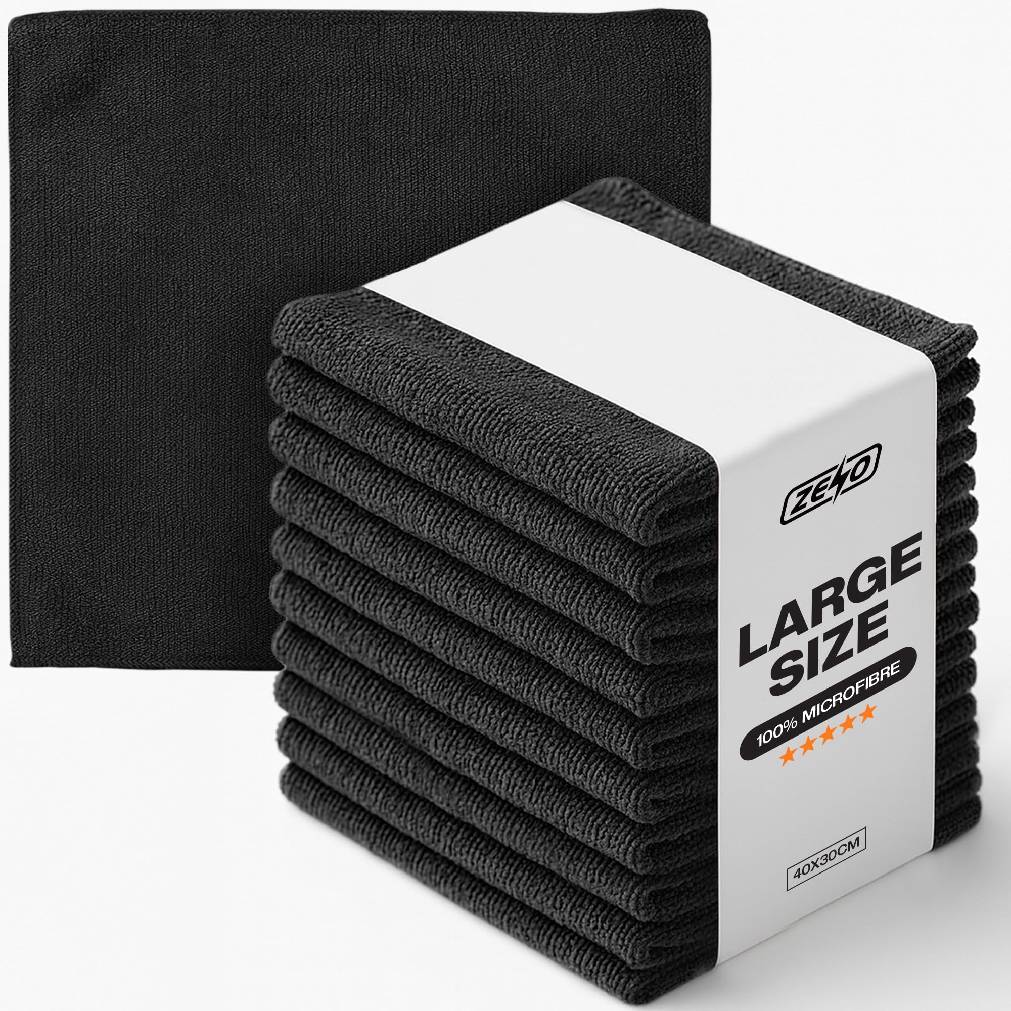 ZENO Microfibre Cloth 40 X 30CM | Cleaning Cloths | Ultra Absorbent Microfiber Cloths | Lint Free Microfibre Cleaning Cloth | Streak Free, Scratch Free Cloths for All Surfaces (50, Black)
