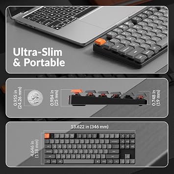 Keychron K1 Max Ultra-Slim Wireless Mechanical Keyboard, 80% TKL Layout Bluetooth/2.4 GHz/Wired Keyboard with Low-Profile Gateron Brown Switch, Hot-Swappable, RGB Backlit QMK for Mac Windows Linux