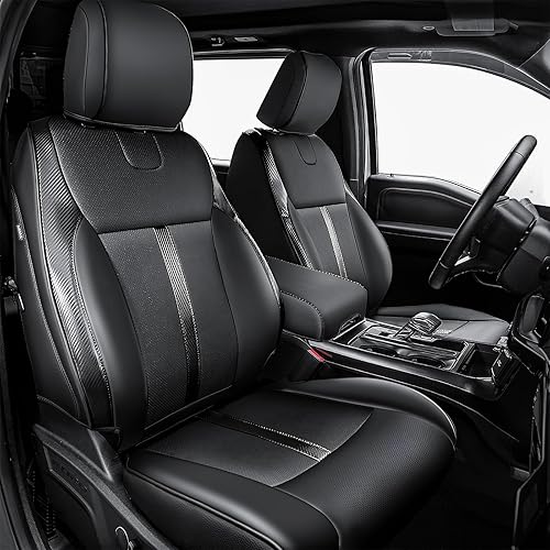 Fundas de asiento F150 con fundas para reposabrazos de consola central, ajuste personalizado para Super Crew Cab F150 XL XLT 2021-2023, fibra de