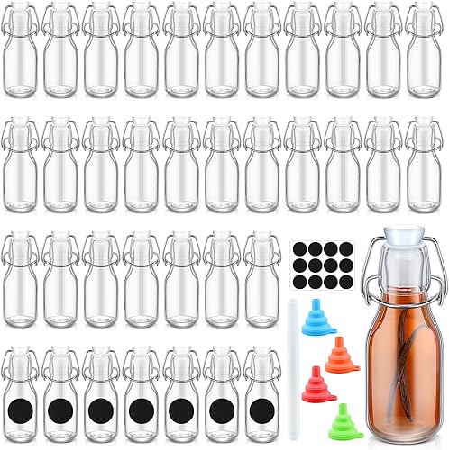 Botellas de vidrio pequeñas con tapa abatible de 3.5 onzas, botella de vidrio transparente con tapas, botellas de extracto de vainilla con