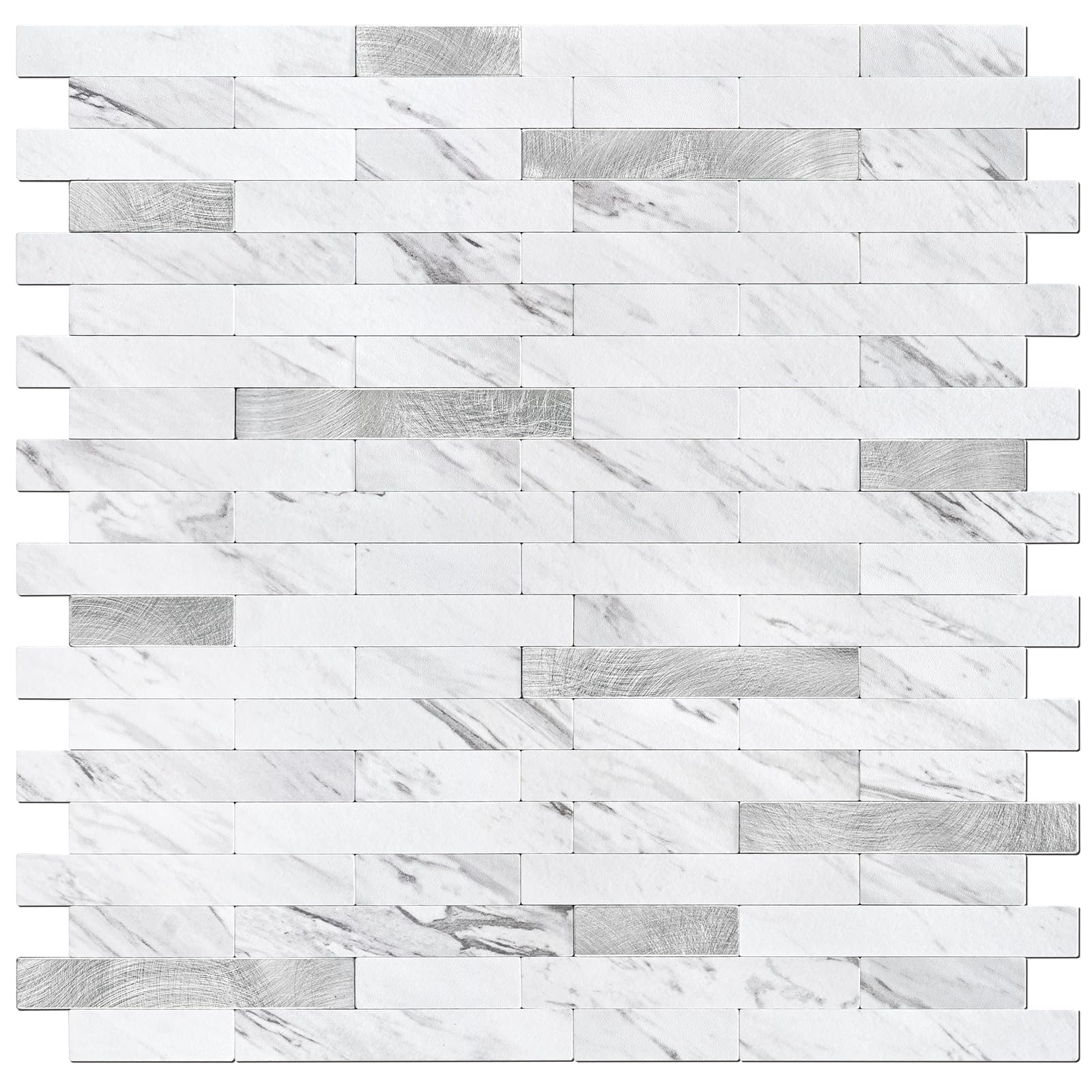 STICKGOO Peel and Stick Backsplash Tile, Stick on Backsplash for Kitchen and Bathroom, Volakas White Look PVC Mixed Metal Silver Self Adhesive Wall Tiles(Sample)