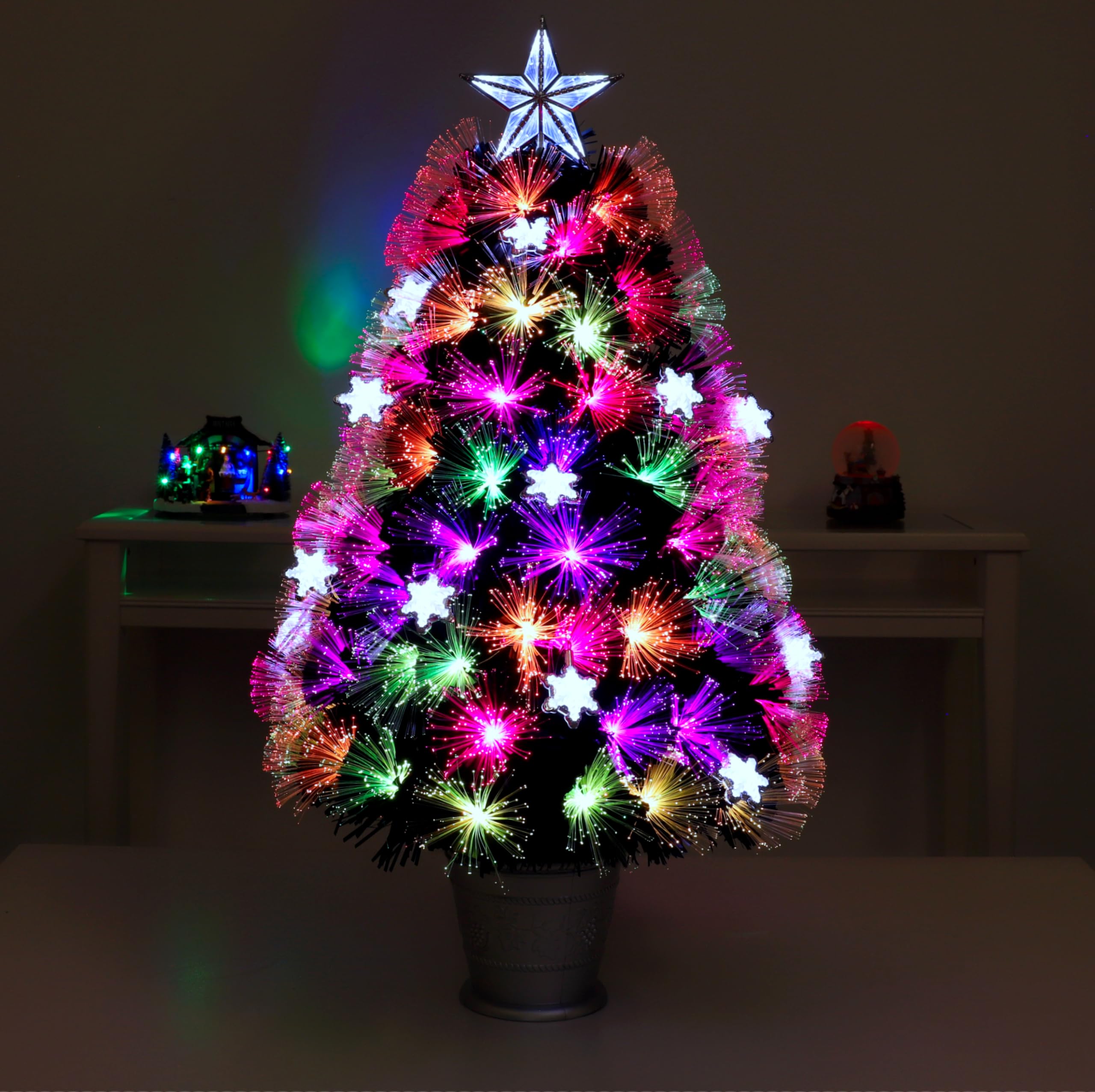 Christmas Concepts® 3ft (36") Black Christmas Tree With Multi Coloured Fibre Optics & Bright White LED Snowflakes - Artificial Christmas Trees