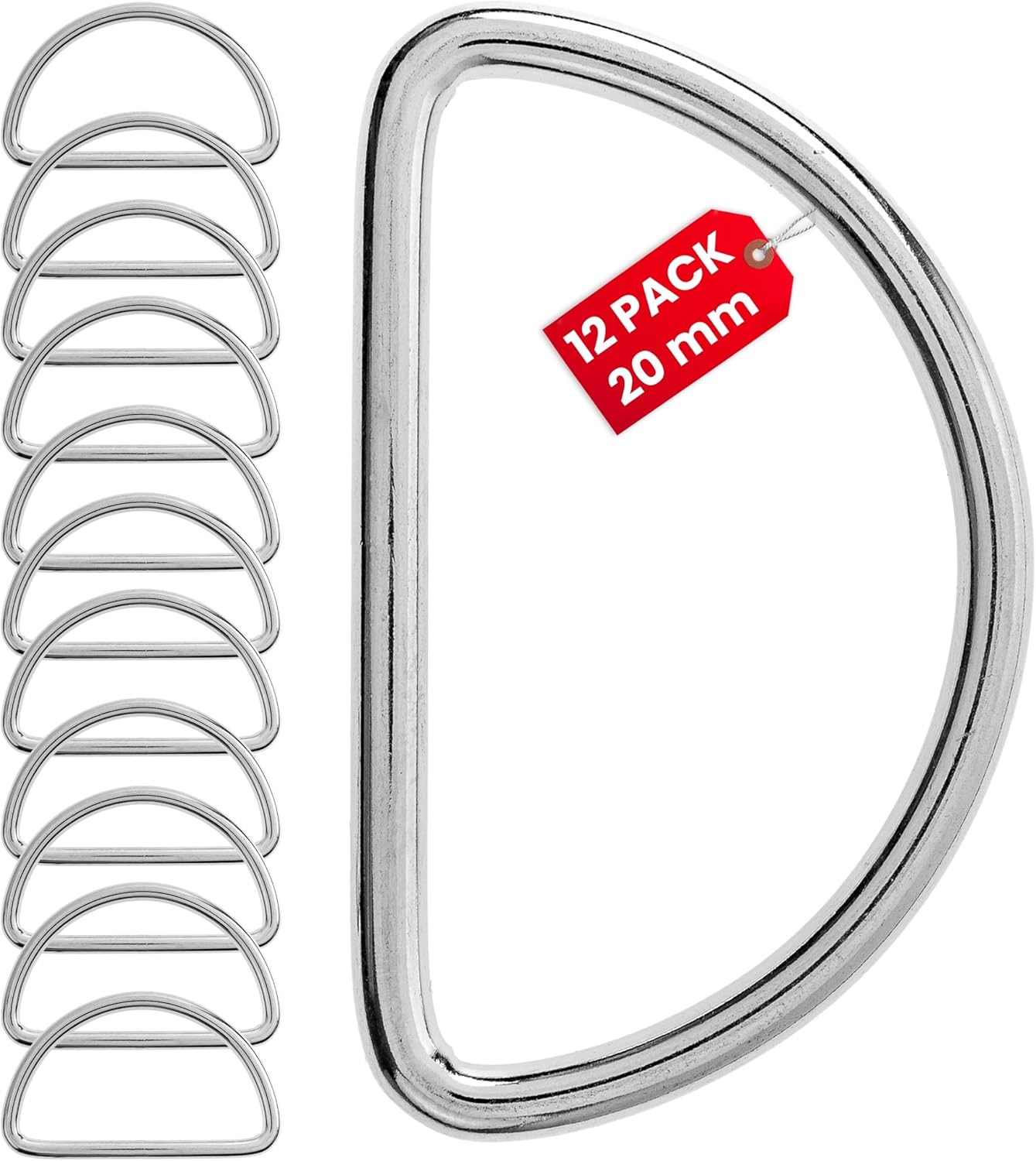 Metalen D-ringen, 12 stuks, voor 15 mm brede banden, zilverkleurig, 2 mm dikke ring, ongelaste D-ring opening, halfronde metalen ring van vernikkeld staal, DRing gesp DIY, riemen