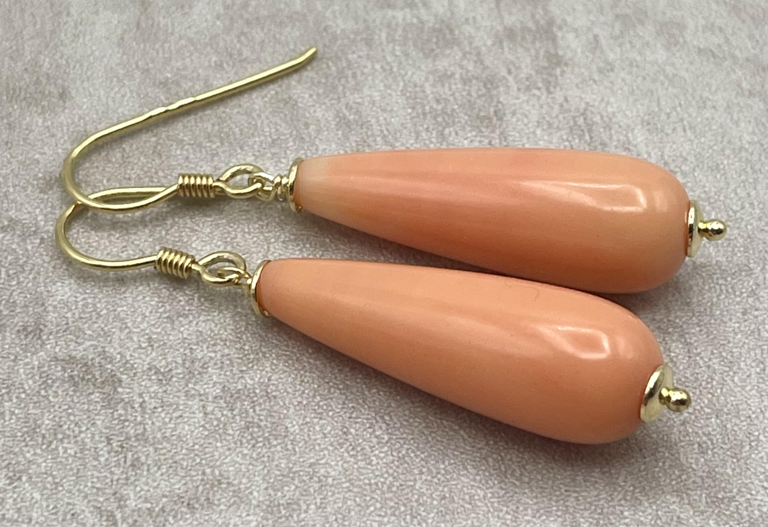 Orecchini con Gocce Rosa Corallo, Pendenti in Gold Filled 18 K, Gioielli Fatti a Mano, Bijoux Estate