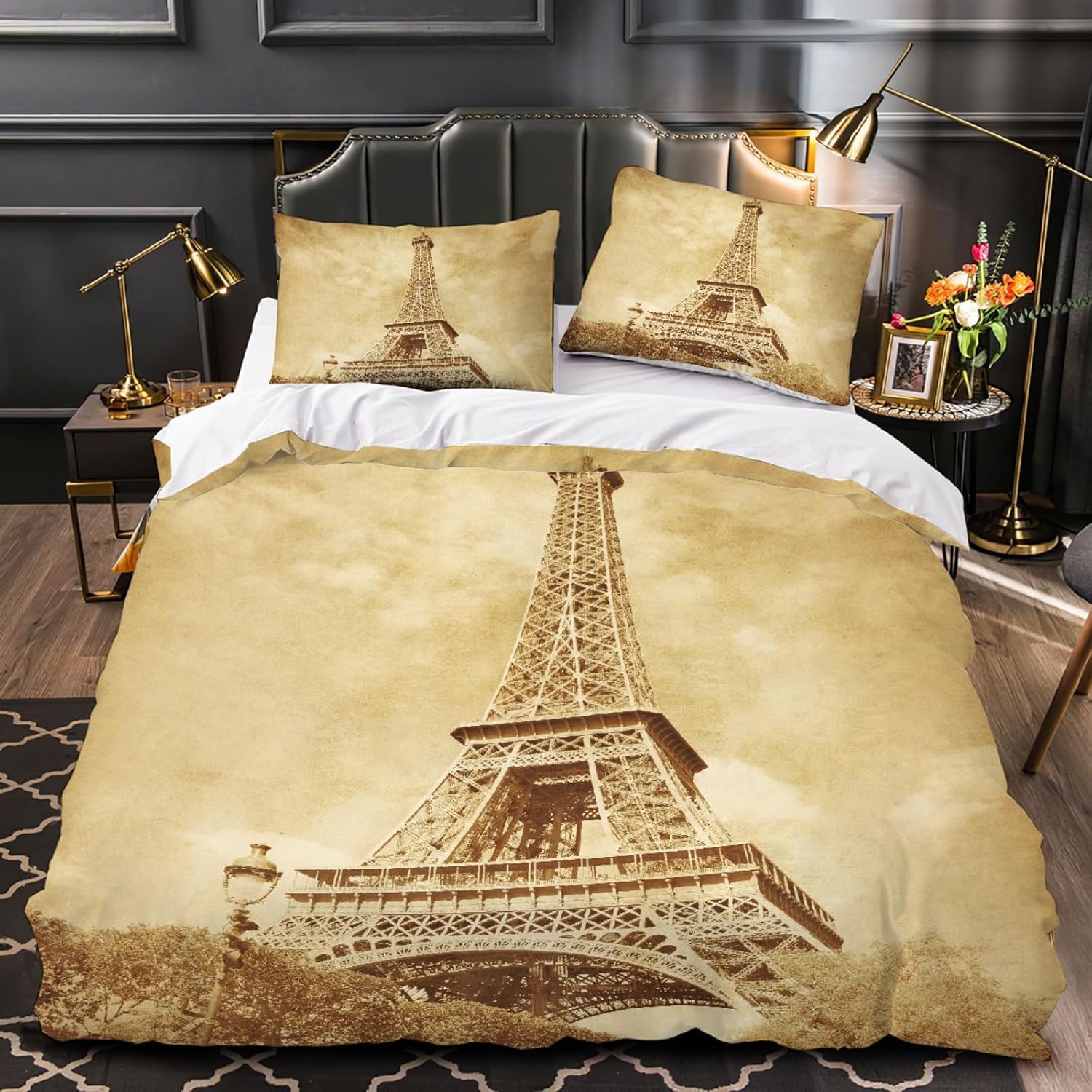 Housse de Couette Paris 200x200 en microfibre respirante avec taies d'oreiller