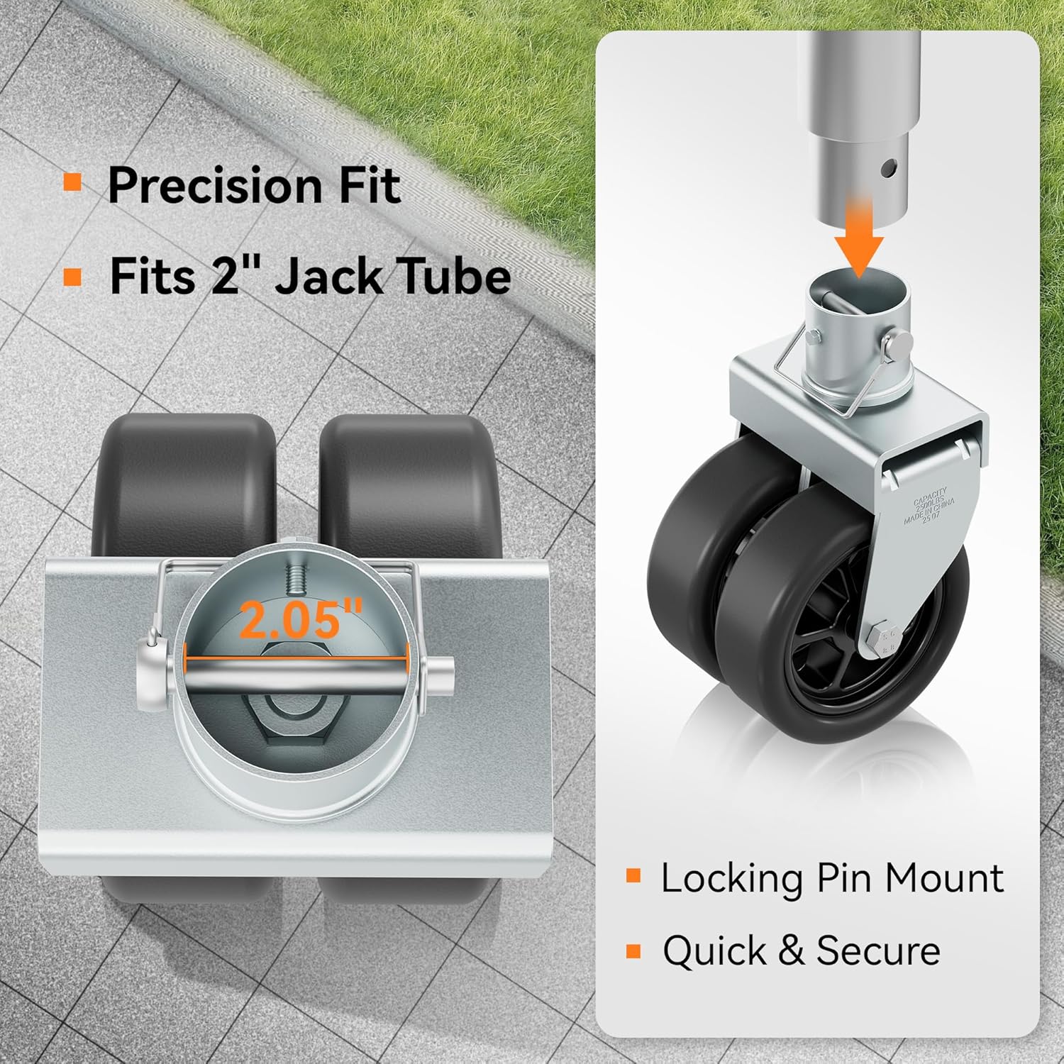 2,500lbs Dual 6" Trailer Jack Swivel Caster with Upgraded Spoked Wheels and Reinforced Bracket, Silver