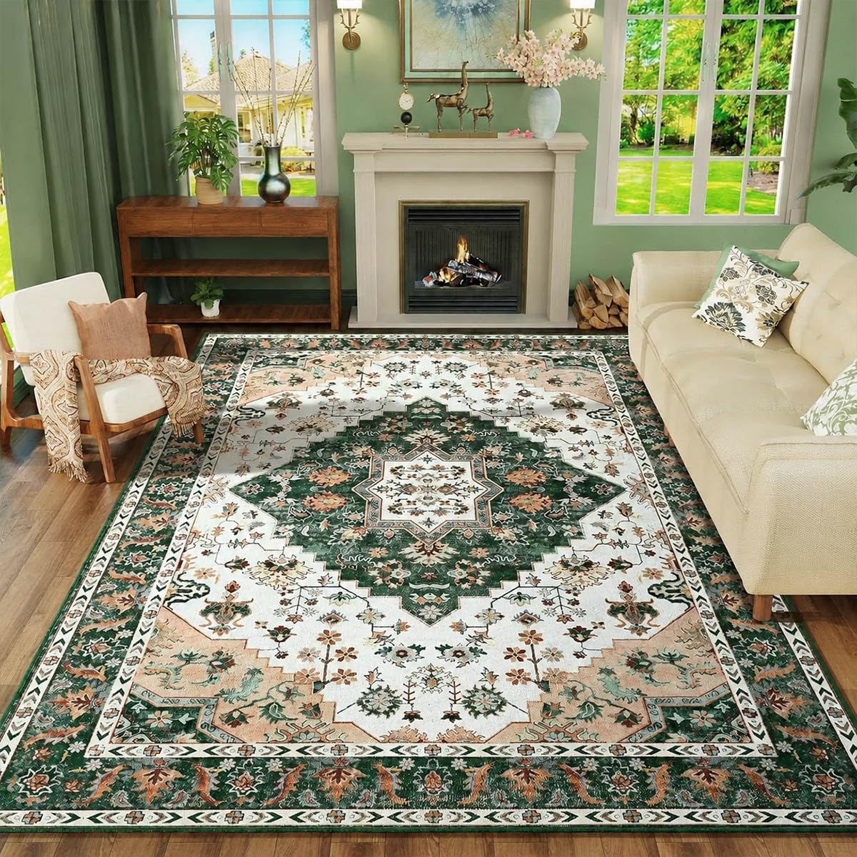 Tapis vintage 140x200 cm lavable en machine à poils ras modèle A SSWH