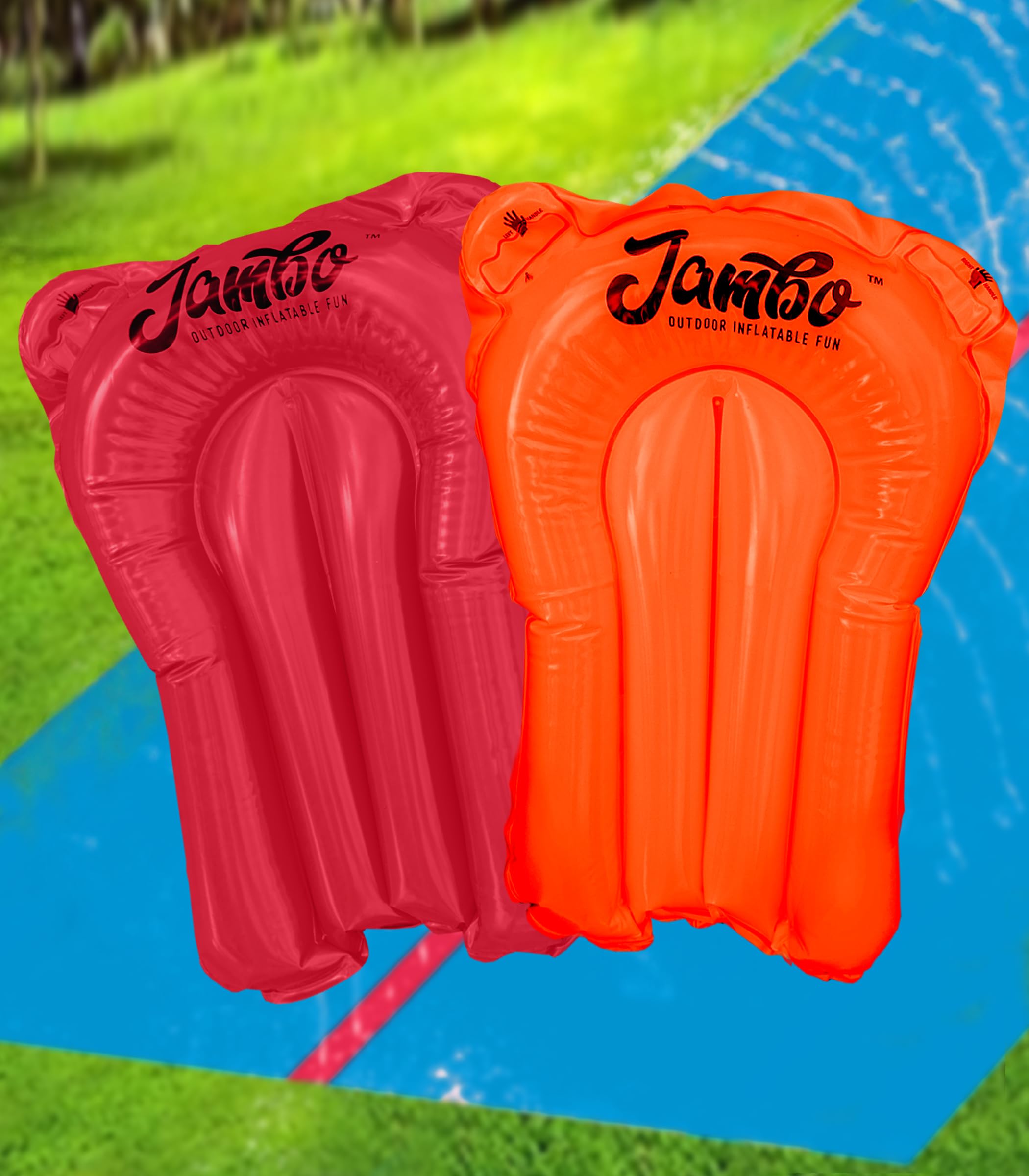 JAMBO 50FT x 8FT Huge Mega Slip and Slide, Heavy Duty Lawn Water Slide, Extra Long Tarp Splash Mat, Big Backyard Waterslide, Outdoor Water Toys (2 Pack Boards)