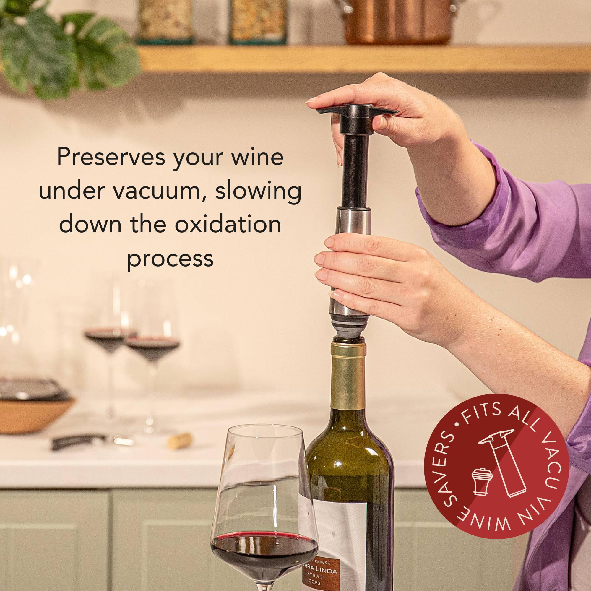 Vacu Vin Şarap pompası, paslanmaz çelik, 2 tapalı, gri, tek tip