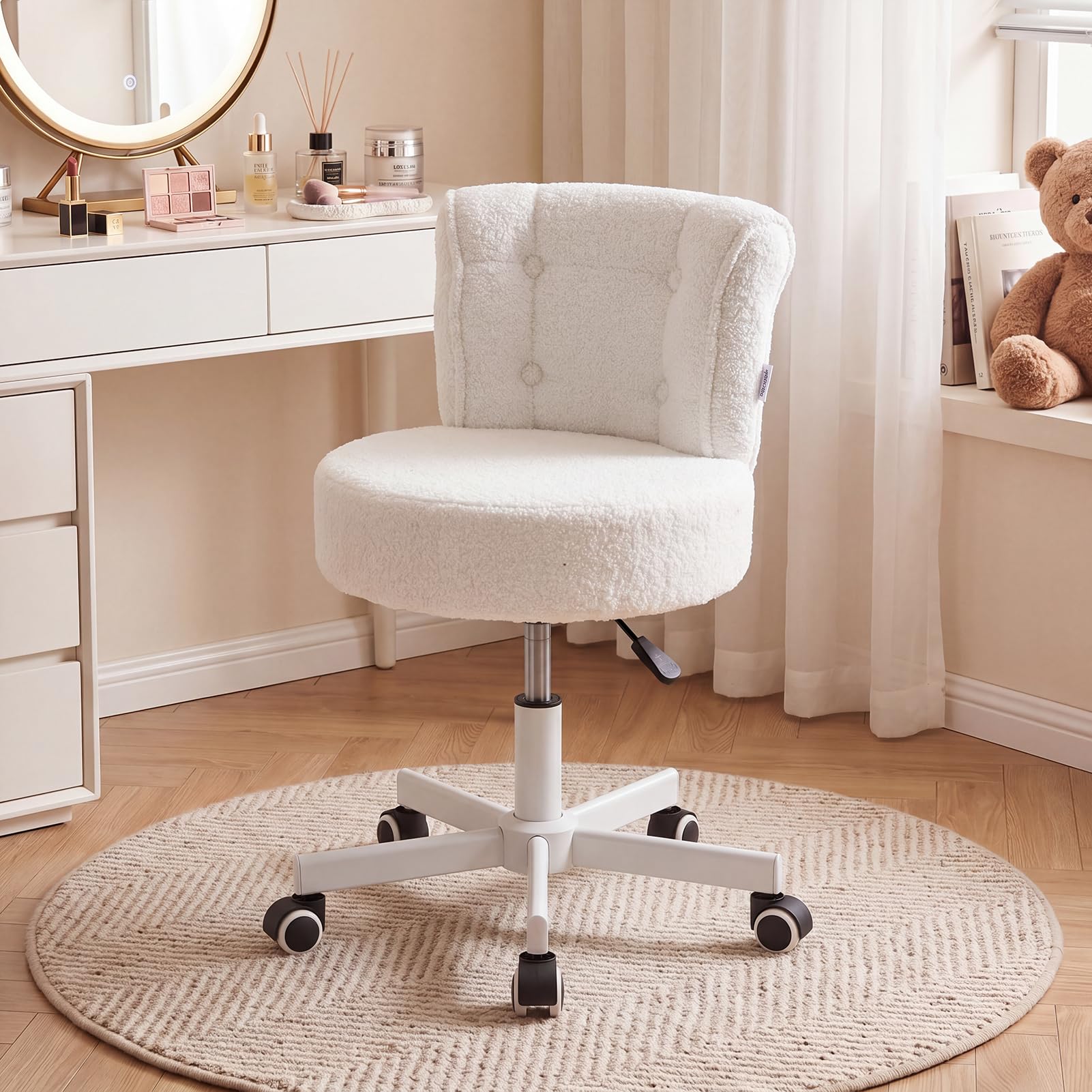 Warmiehomy Dressing Table Chair, Makeup Desk Chair for Bedroom Teddy White