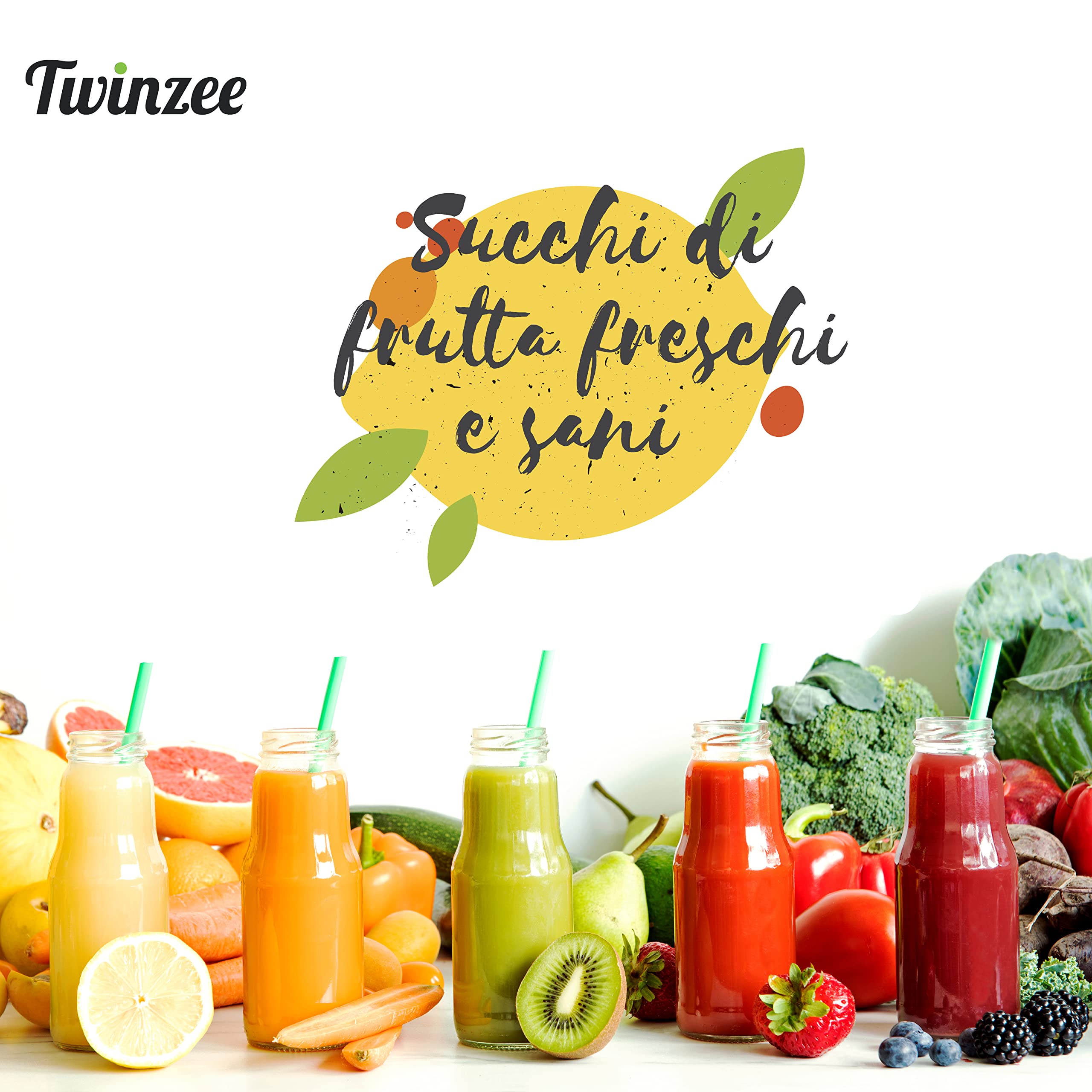 Twinzee Centrifuga Frutta e Verdura Professionale - Centrifugatore Estrattore, Grande Potenza 850W e 2 velocità - Centrifughe Estratti e Succhi Rigeneranti Apertura Larga 75mm, Base Anti-Scivolo
