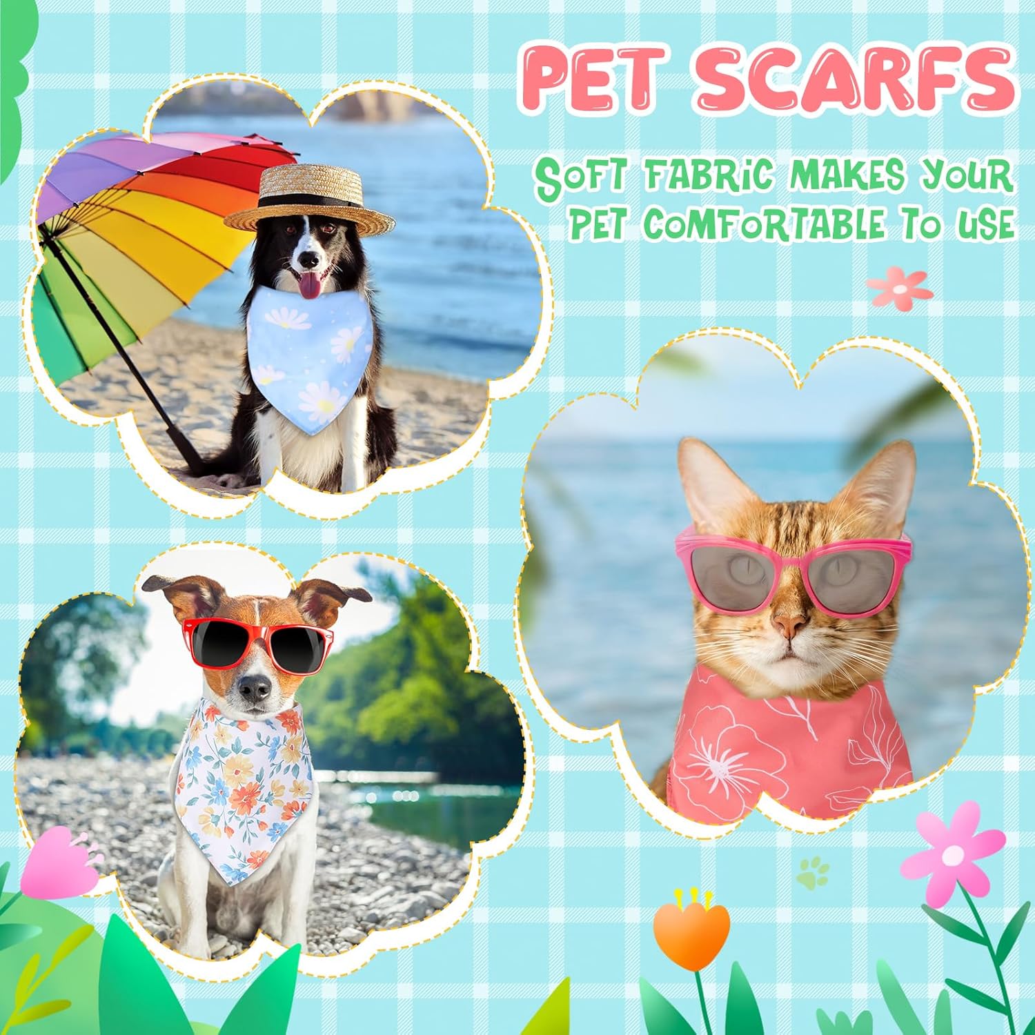 Amylove 100 Pcs Dog Bandana Bulk Pet Bibs Colorful Triangle Scarf Pet Bandanas for Small Medium Pup Puppy Summer Spring Costume Decoration(Floral)