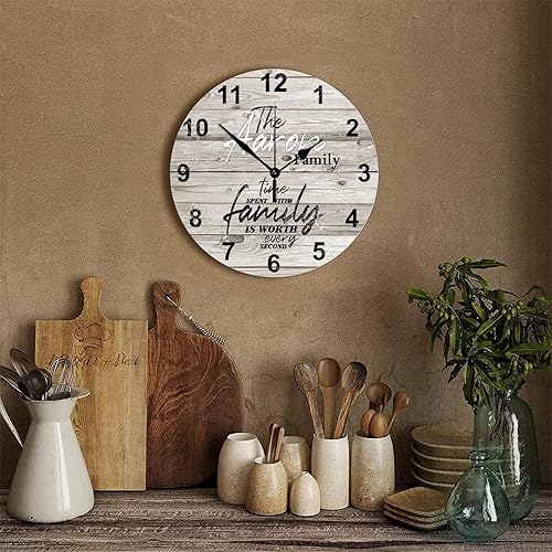 Miniatura 27 de Reloj de pared de madera personalizado que pasa con la familia cada segundo con manecillas de metal, reloj de pared redondo ligero estilo campestre