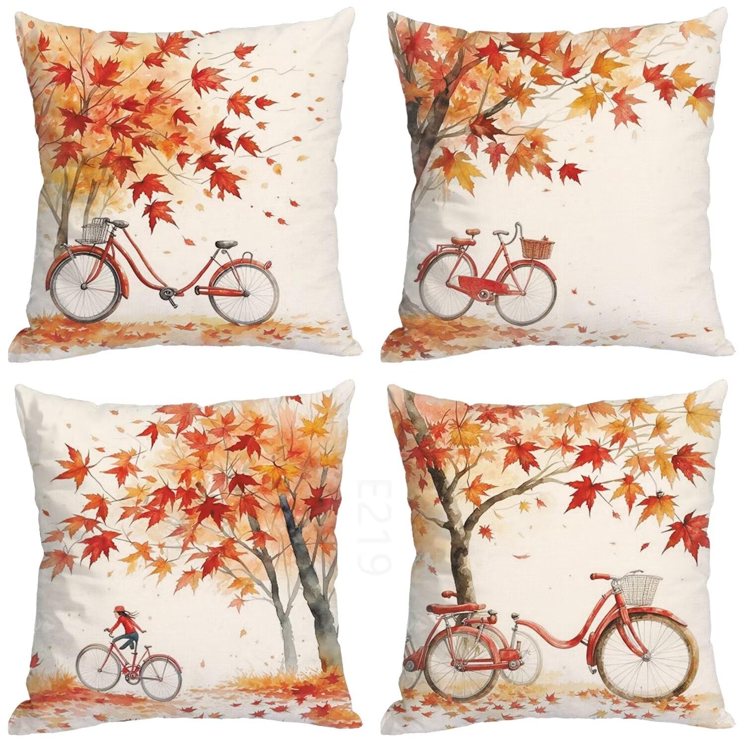 foglia acero Federe Cuscini Divano 60x60cm,4 Pack Bicicletta Estate Esterno Cuscini per Divano,Doppio Lato Quadrato Morbido Cuscini Divano,per Divano Soggiorno Sedia Autunno Dekoration Cuscino LY-219