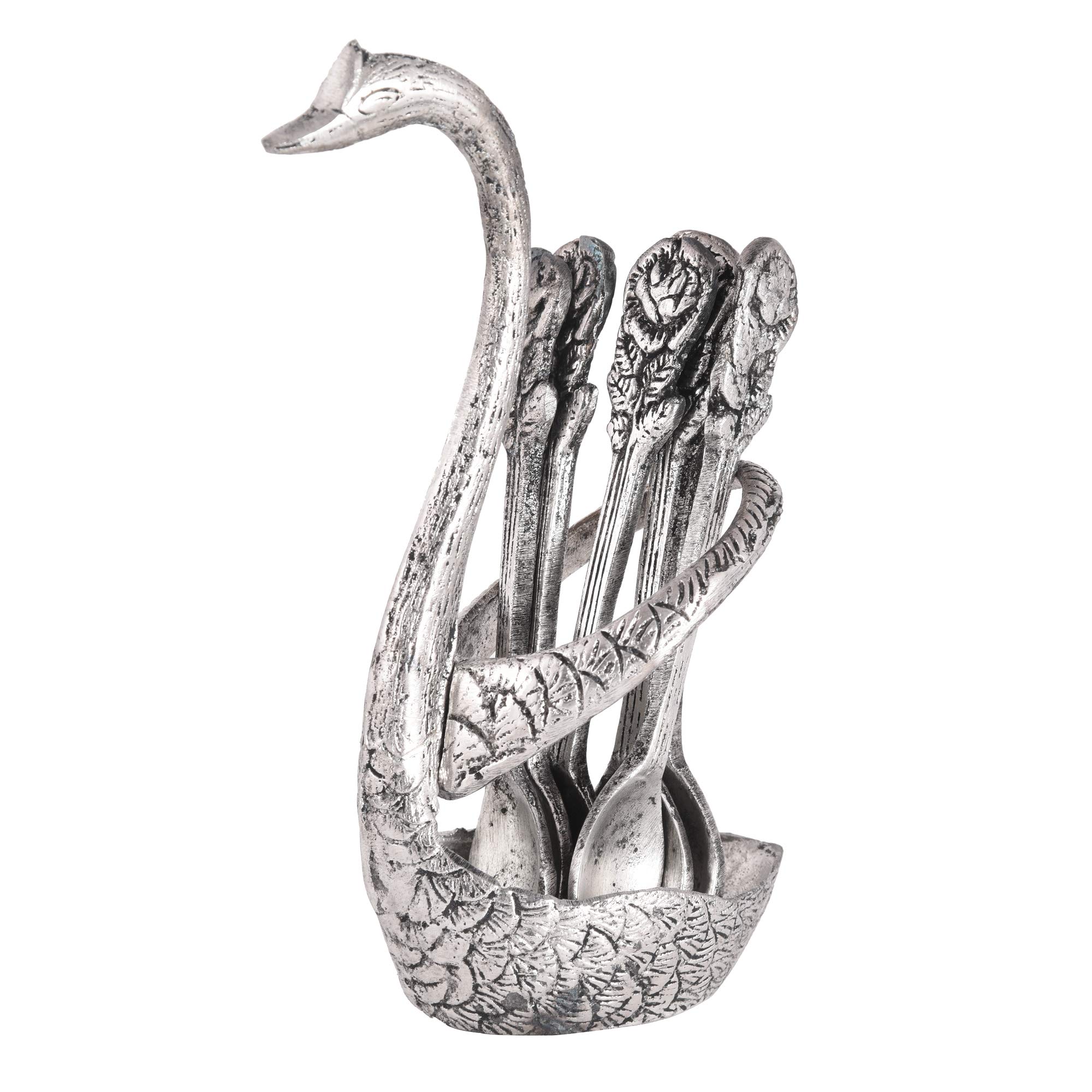 Art Cravers Metal Swan Dessert Spoon Holder Duck Shaped Stand Decorative Dinning Table Item for Showpiece (5.5 x 2.5 inches cm, Silver)