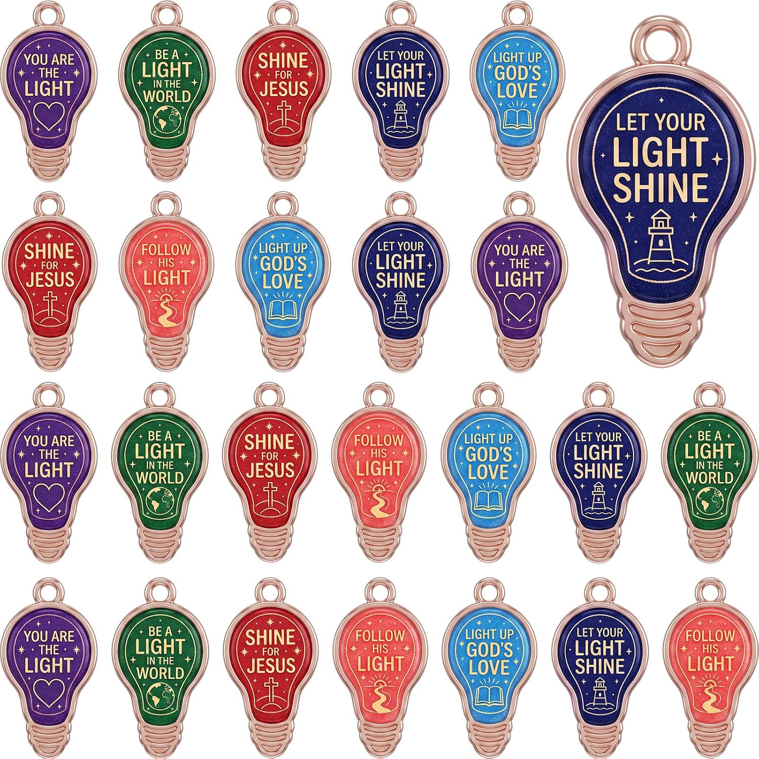 Sasylvia 48 Pcs Back to School Neon Light Bulb Charms for Jewelry Making – Inspirational Bulb Pendant DIY Crafts, Metal Alloy Teacher Student Gifts, Bulk Keychain Necklace Bracelet Supplies