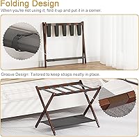 Vista 2 de 2 Pack Bamboo Luggage Rack for Guest Room, 26.77" Folding Wide Suitcase Stand with Fabric Storage Shelf, Thickened Luggage Stand Holder for Bedroom