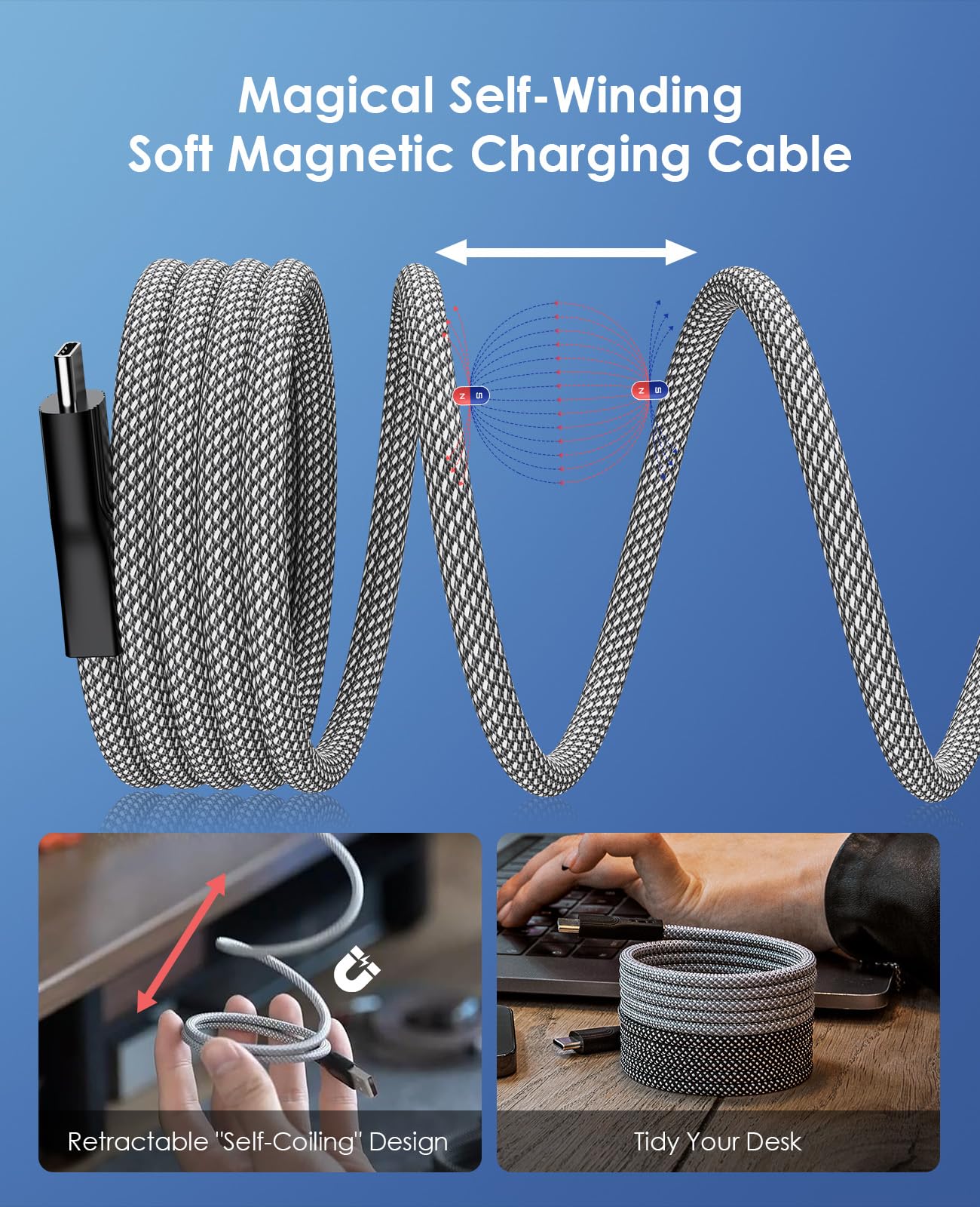 Magtame Cavo Magnetico USB C, Cavo USB A a USB C, Cavo di Ricarica USB C, Cavo di Ricarica Veloce Compatibile con Samsung Galaxy USB C Device(argento)