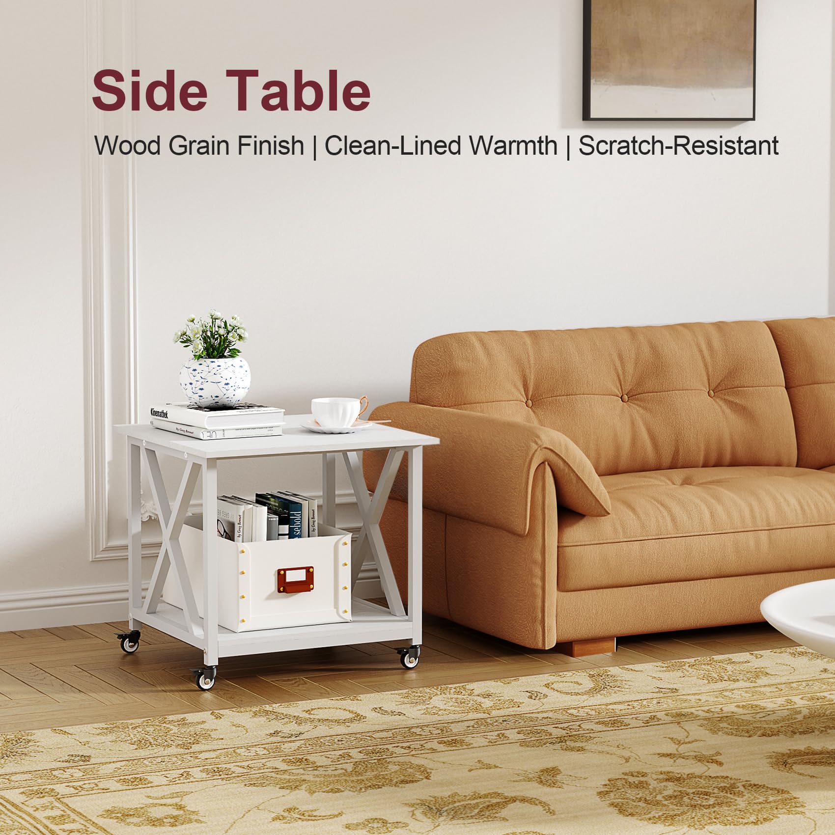 Carrito de impresora grande de 2 niveles y mesa de impresora con ruedas, soporte móvil de madera de 23.6 x 23.6 pulgadas para almacenamiento - para equipo de oficina en casa, lavadora/secadora 6