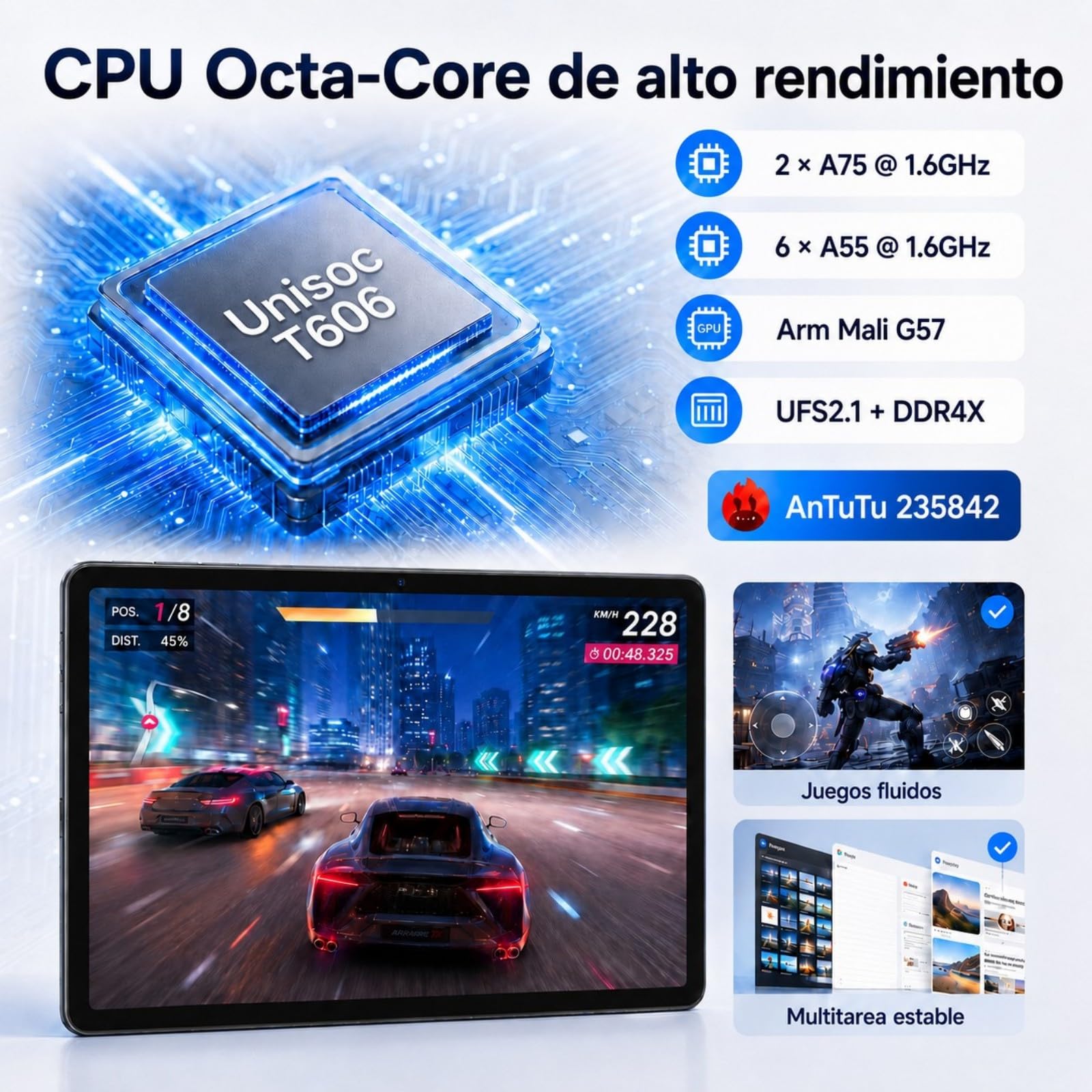BESTTAB Android Tableta con Teclado - 24 GB RAM + 256 GB ROM(2TB TF) | Tablet 10 Pulgadas con Lápiz, Ratón y Funda, T606 Ocho Núcleos, Widevine L1, WiFi 5G, Batería 5000 mAh