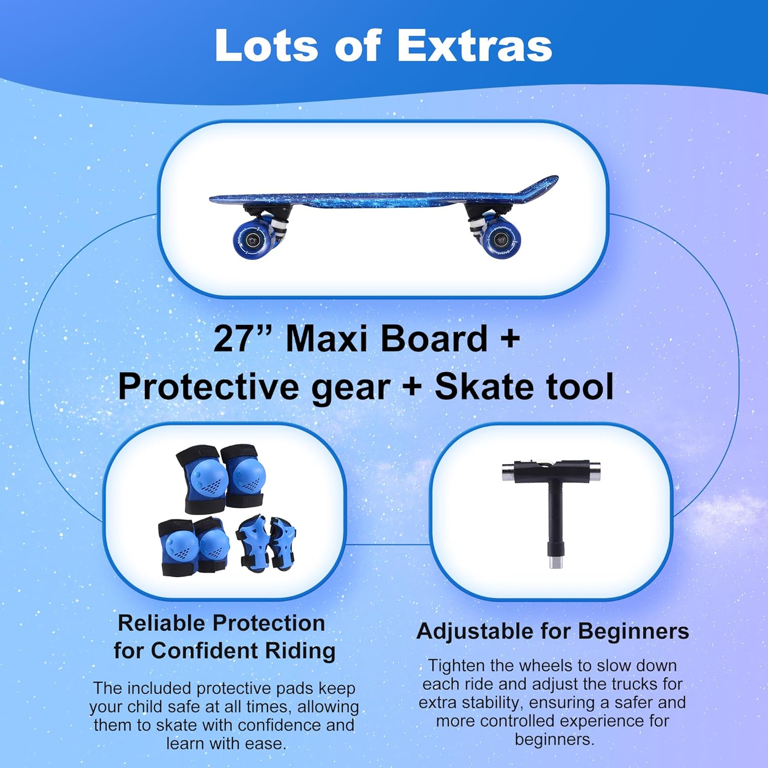 Kids Skateboard Set with Light-Up Wheels–Complete Beginner Kit Includes Full Protective Gear & Skate Tool–Ideal for Boys & Girls