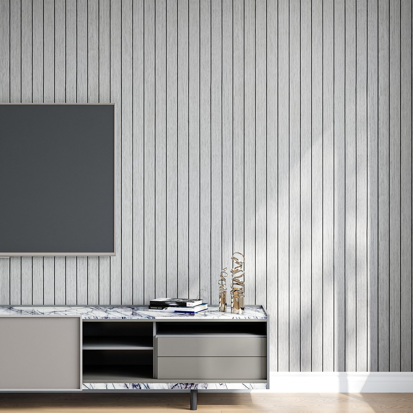 Decotalk Samoprzylepne panele ścienne 3D, do pokoju dziecięcego, 90 x 500 cm, szara, tapeta samoprzylepna, drewniane panele ścienne, miękkie, pogrubione, drewniane panele ścienne, dekoracja ścienna